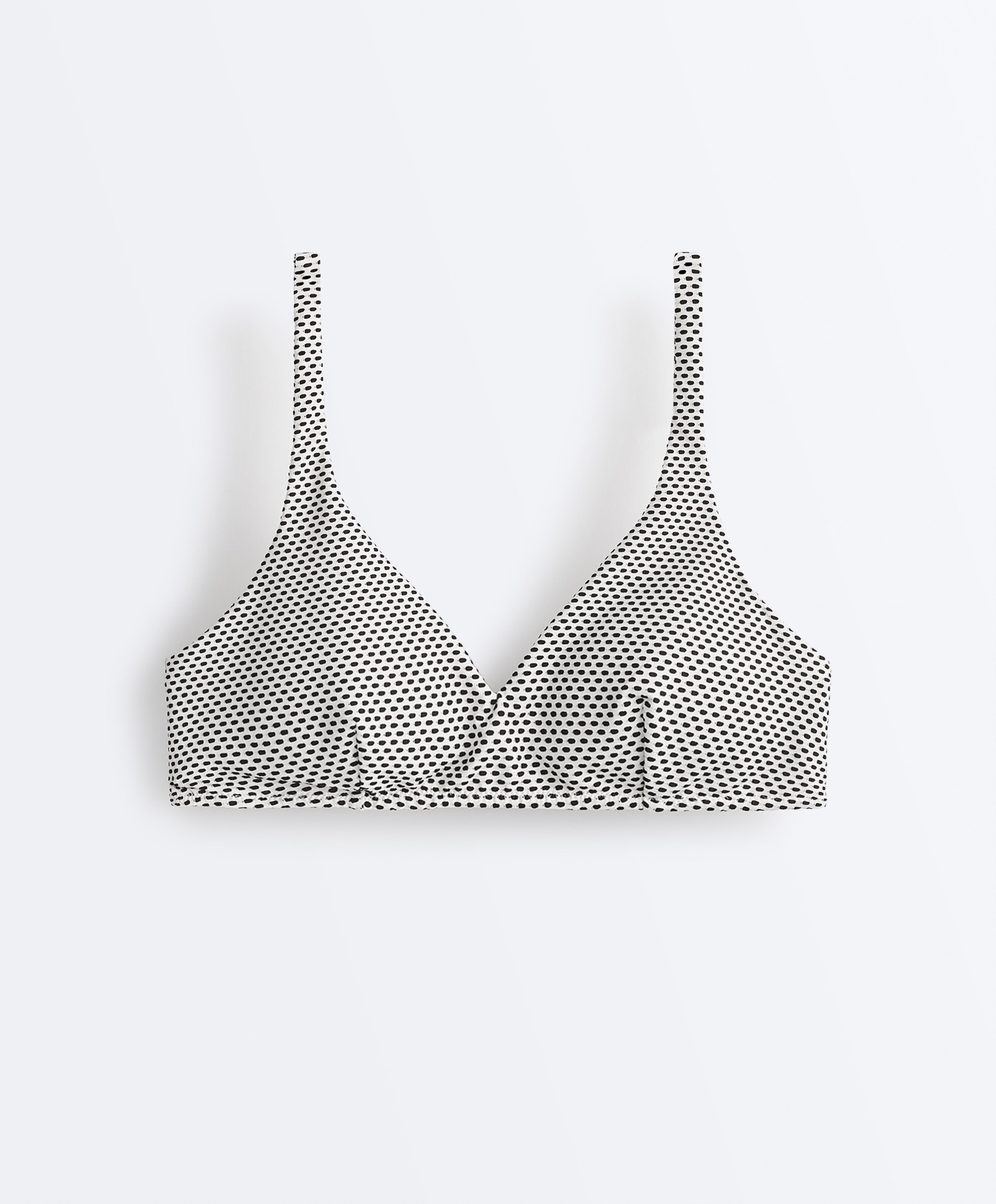 Jacquard polka dot halter bikini top — PALE ECRU