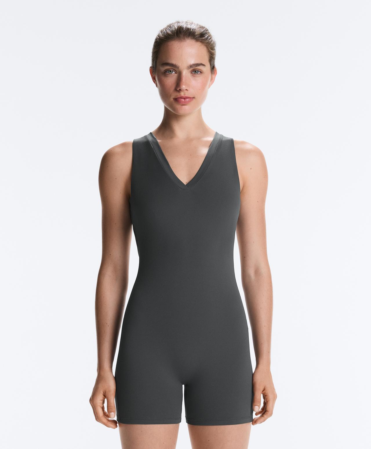 Open-back Comfortlux short jumpsuit — STEEL GREY
