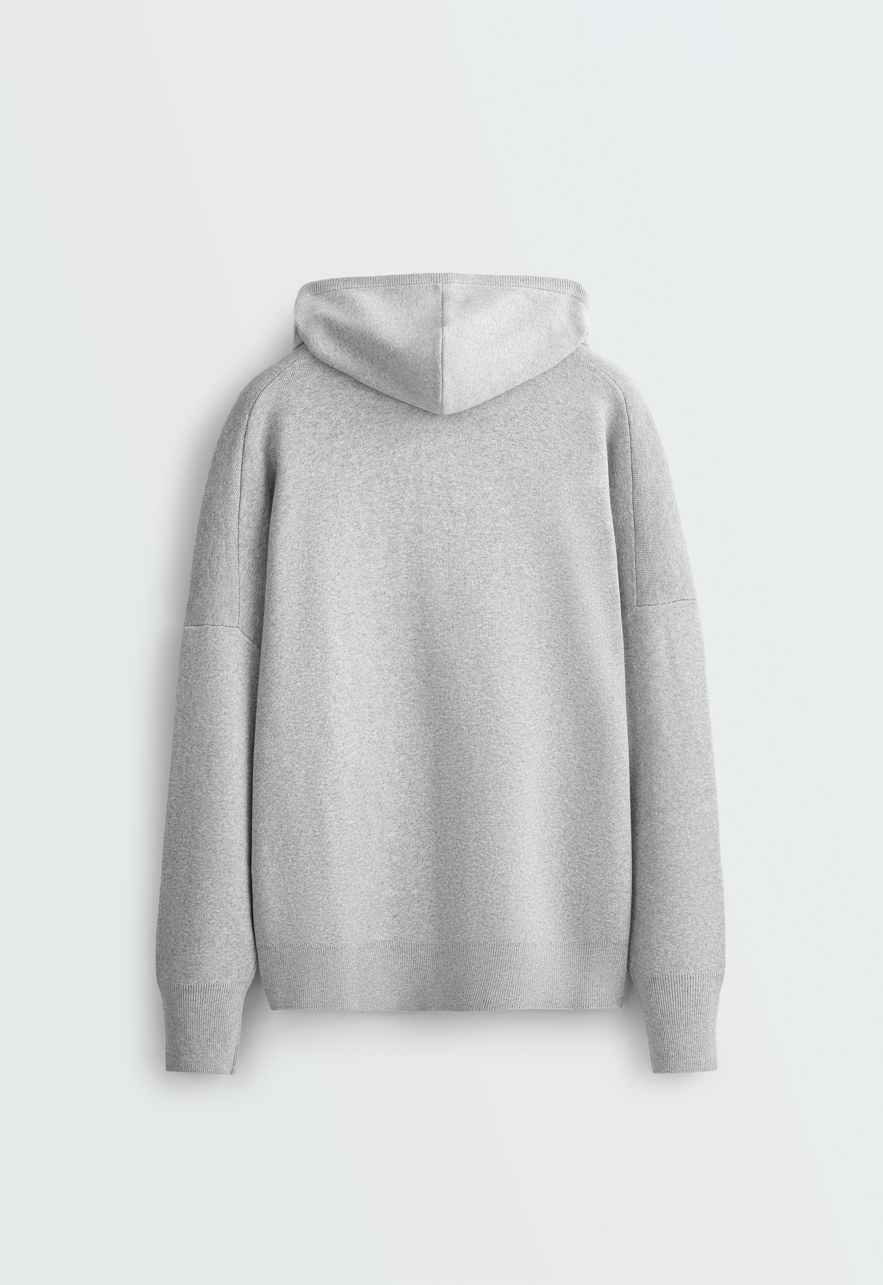 Long knit hooded jacket — PALE GREY
