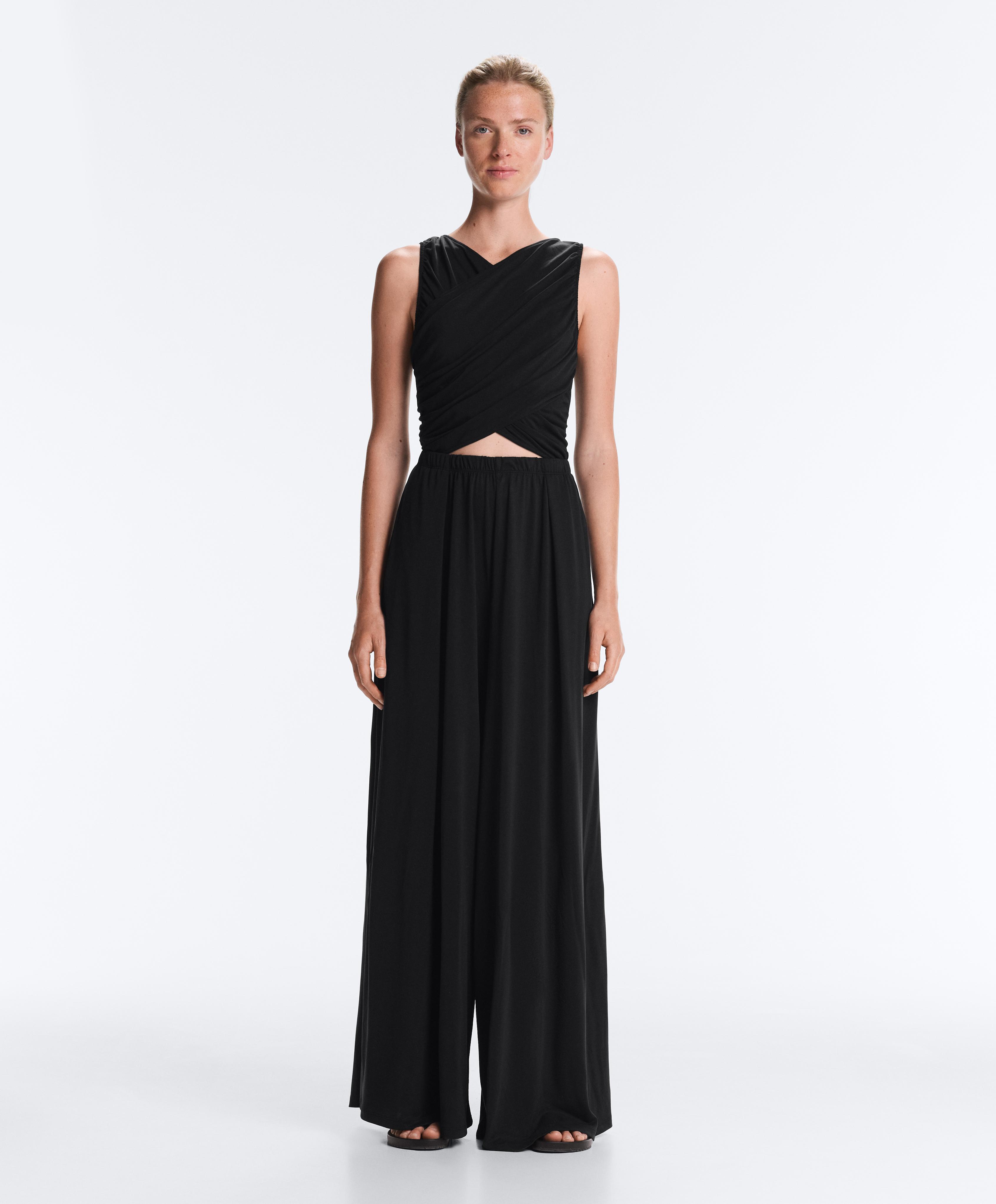 Crossover modal blend jumpsuit — BLACK
