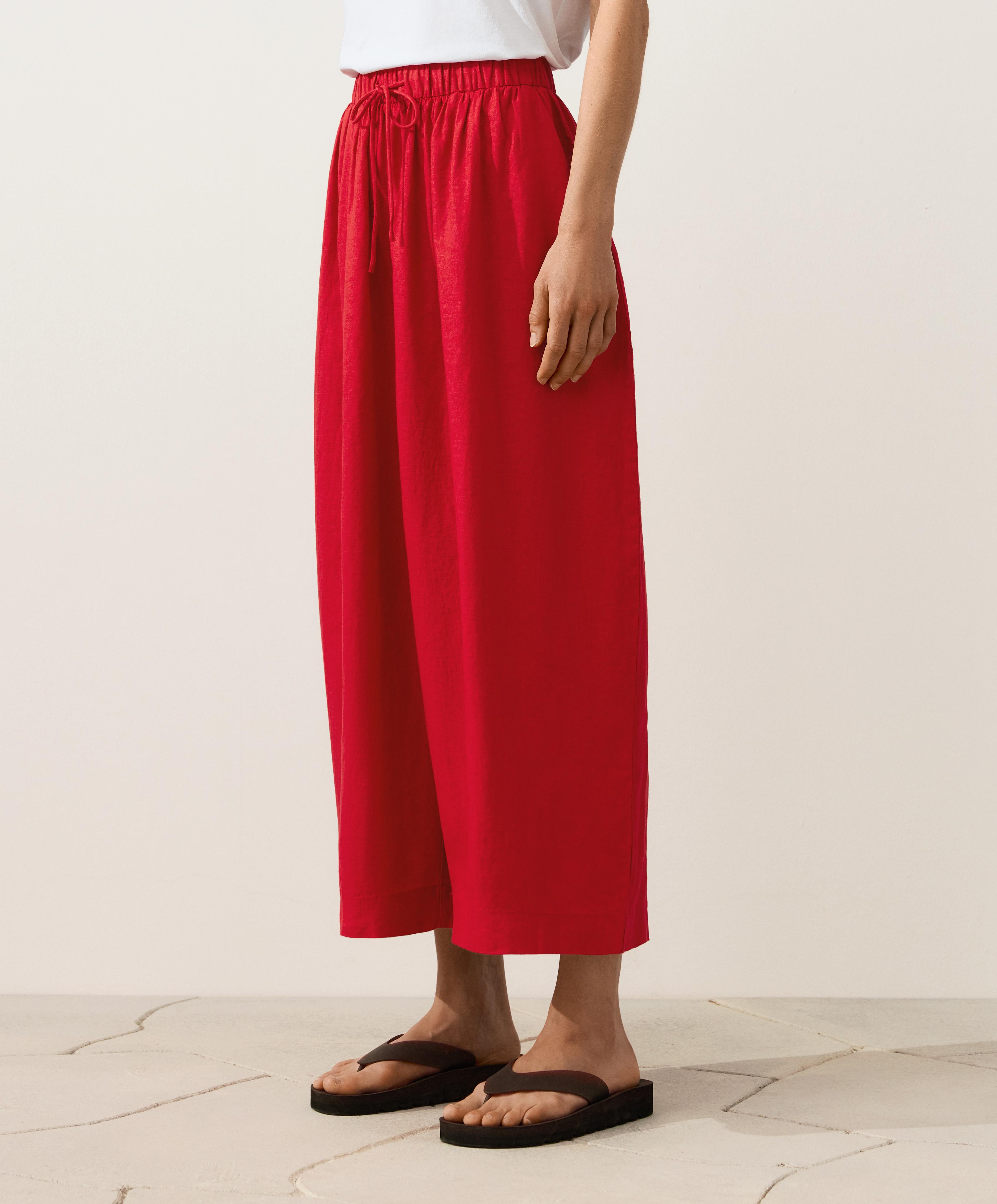 100% linen crop balloon trousers — BRIGHT RED