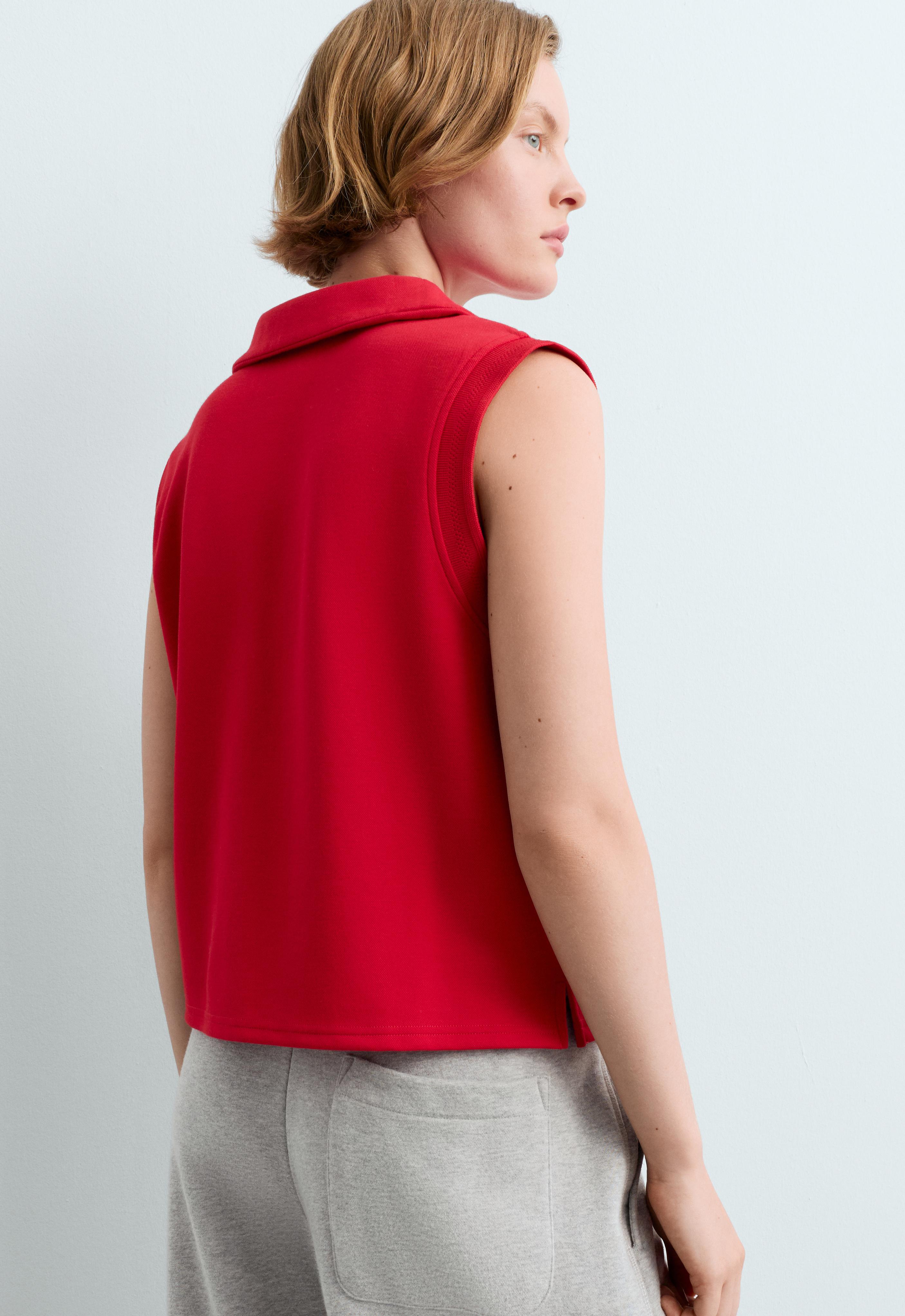 Cotton piqué sleeveless vest — BRIGHT RED