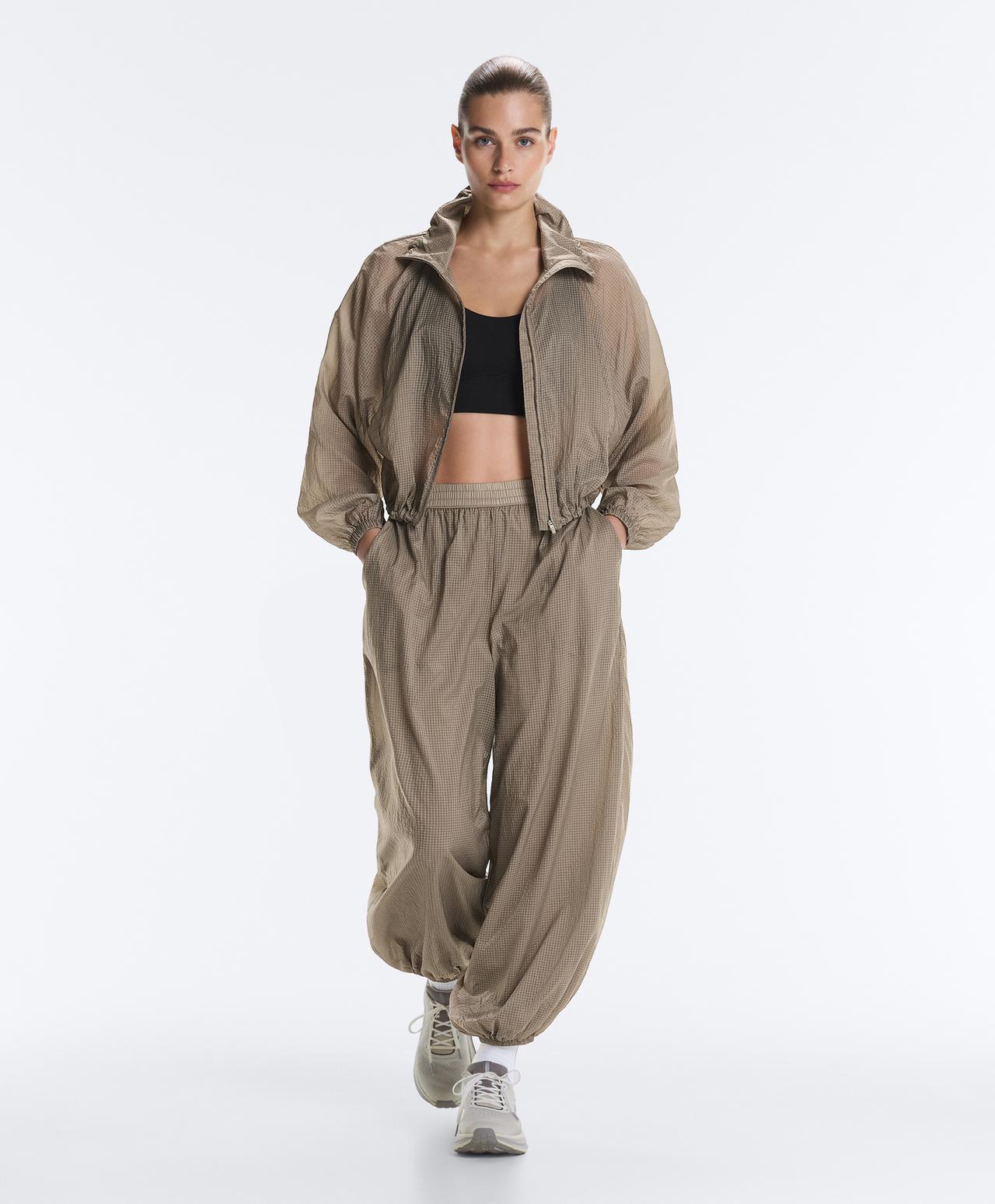 Check track jacket — MINK GREY