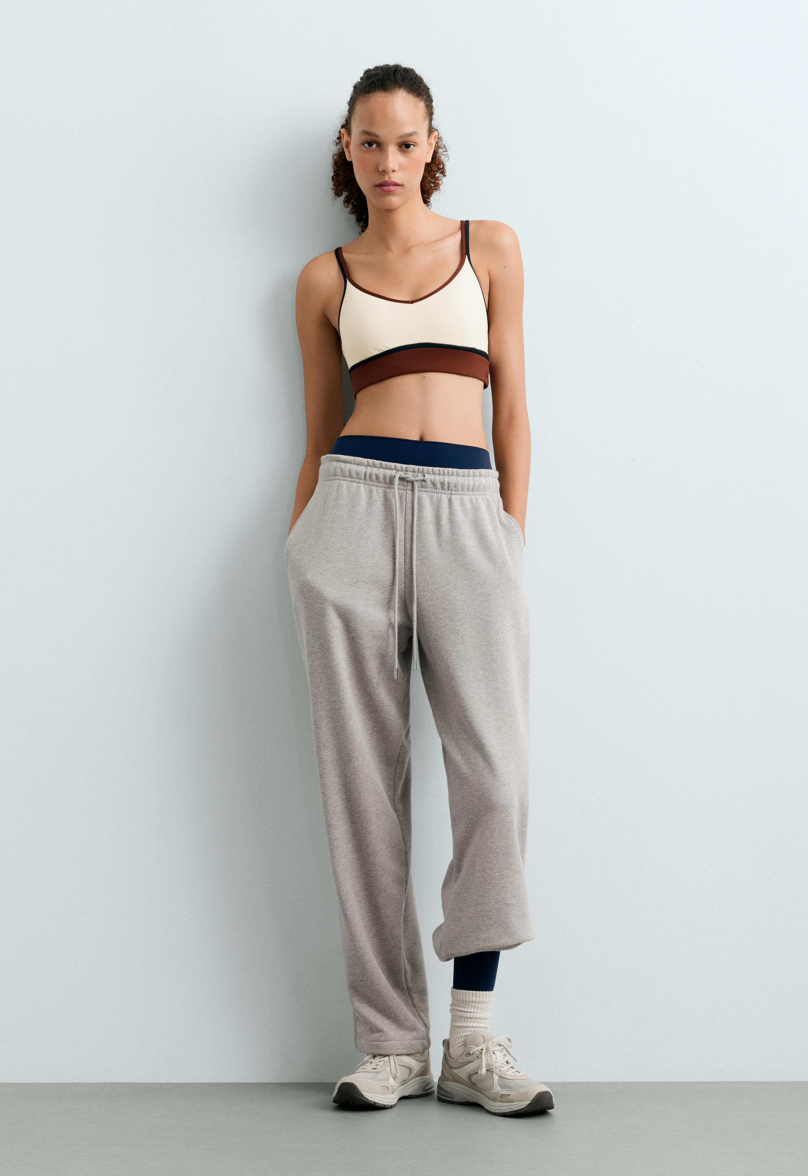 Adjustable straight-leg marl fleece trousers