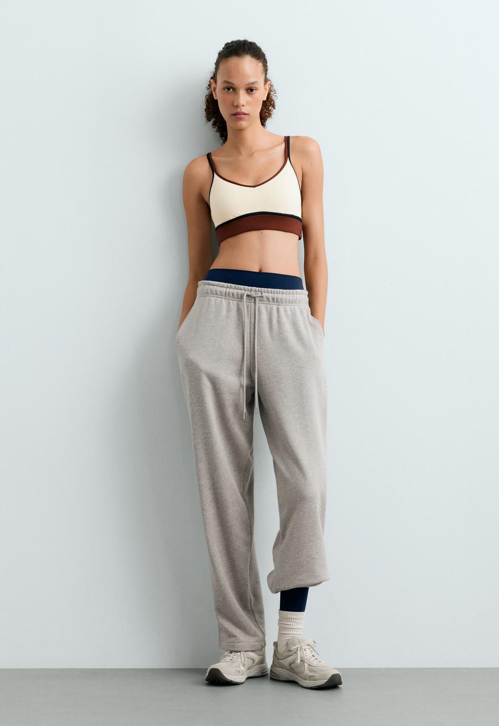 Adjustable cotton-blend fleece straight trousers