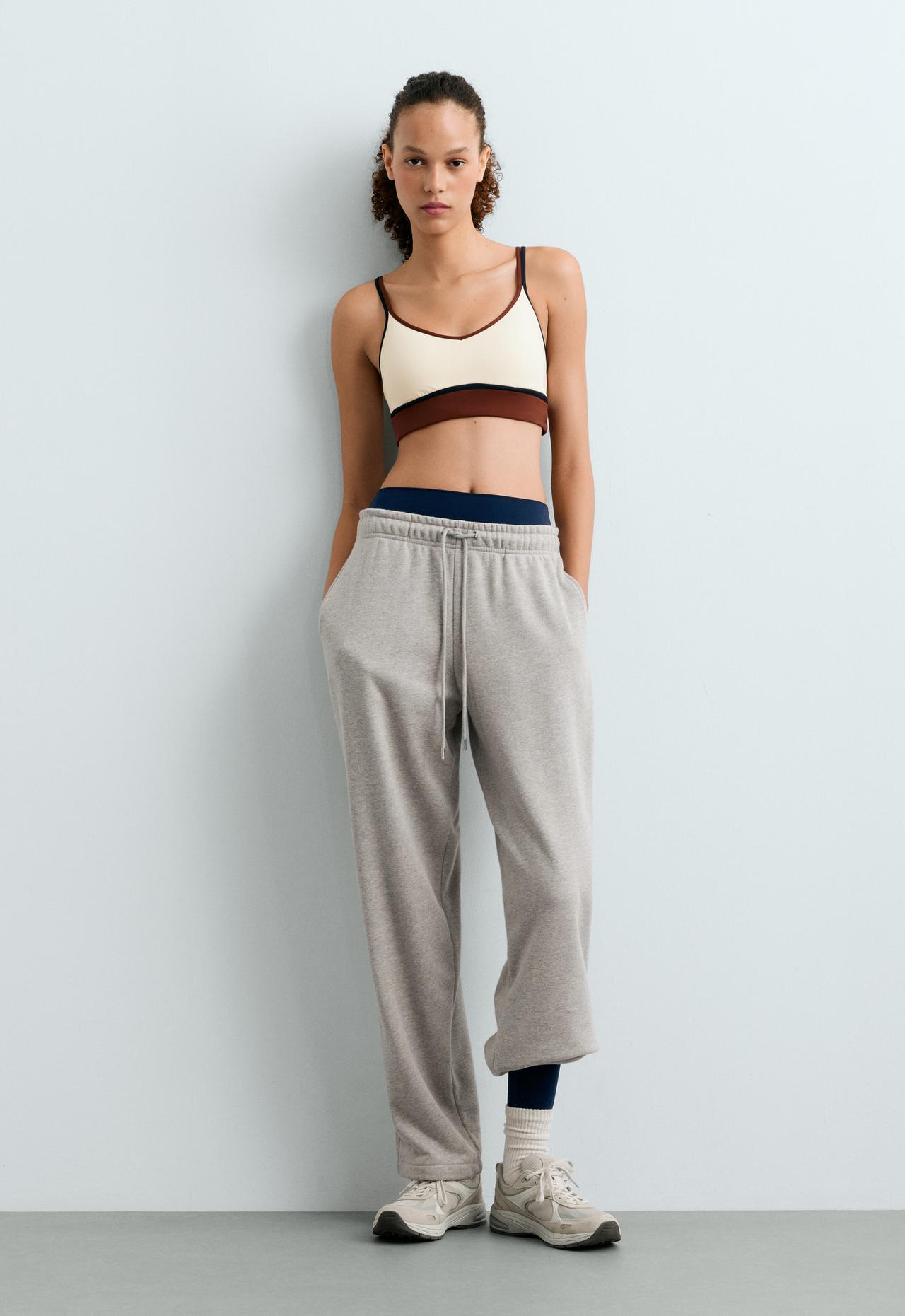 Adjustable cotton-blend fleece straight trousers — MID-GREY MELANGE
