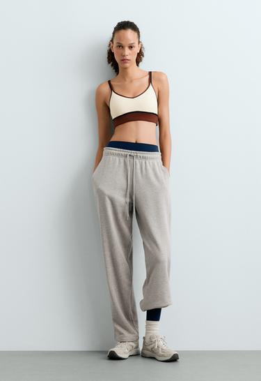 Adjustable cotton-blend fleece straight trousers — MID-GREY MELANGE 1