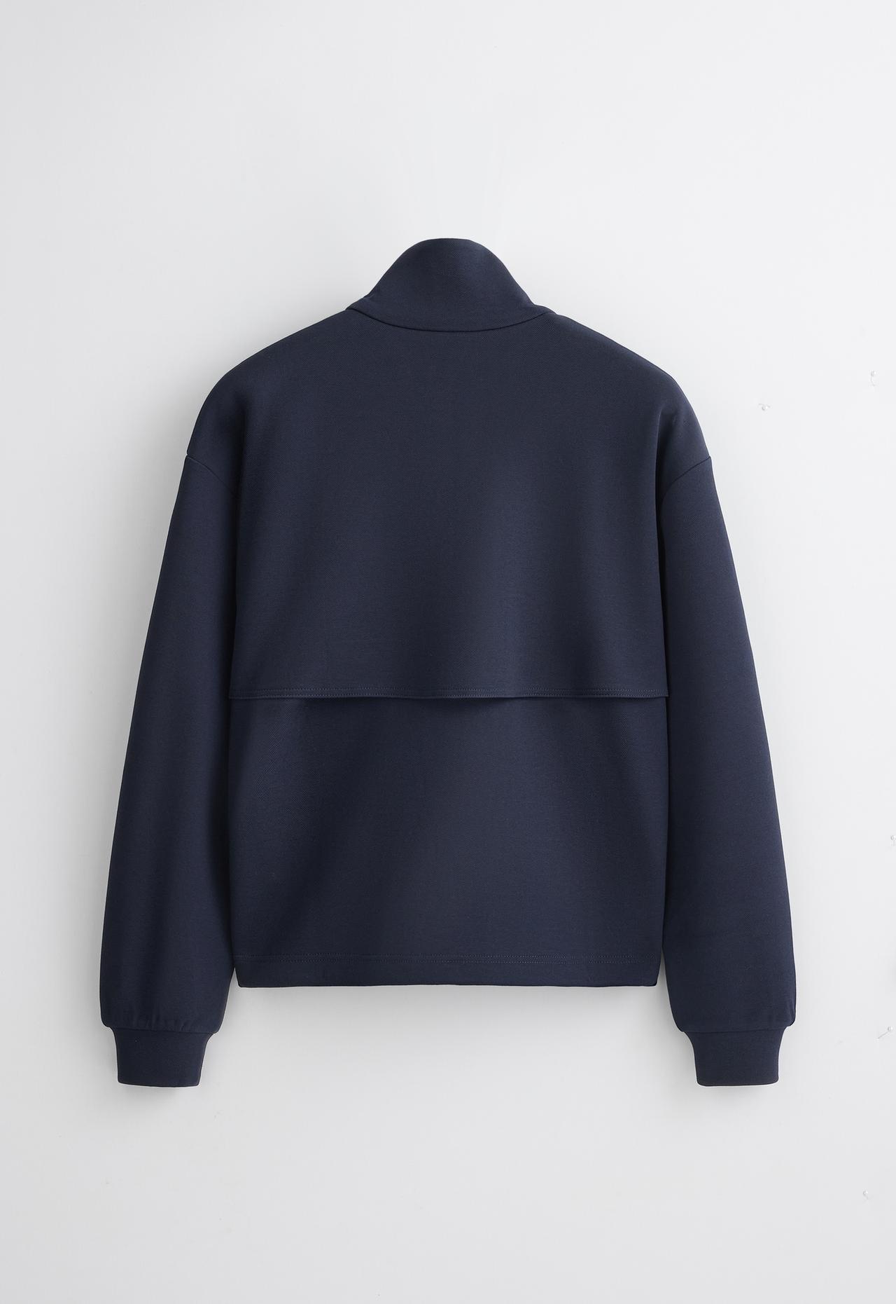 High-neck piqué jacket with cotton — INK BLUE