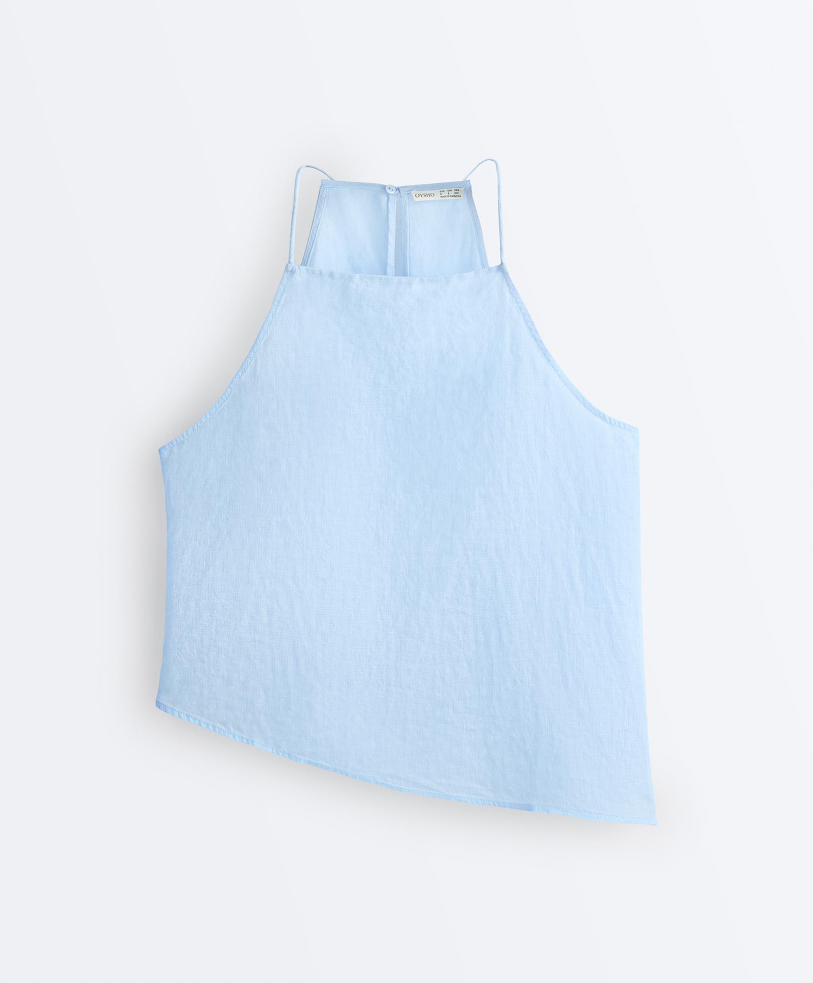 Asymmetric 100% linen sleeveless top — SKY BLUE