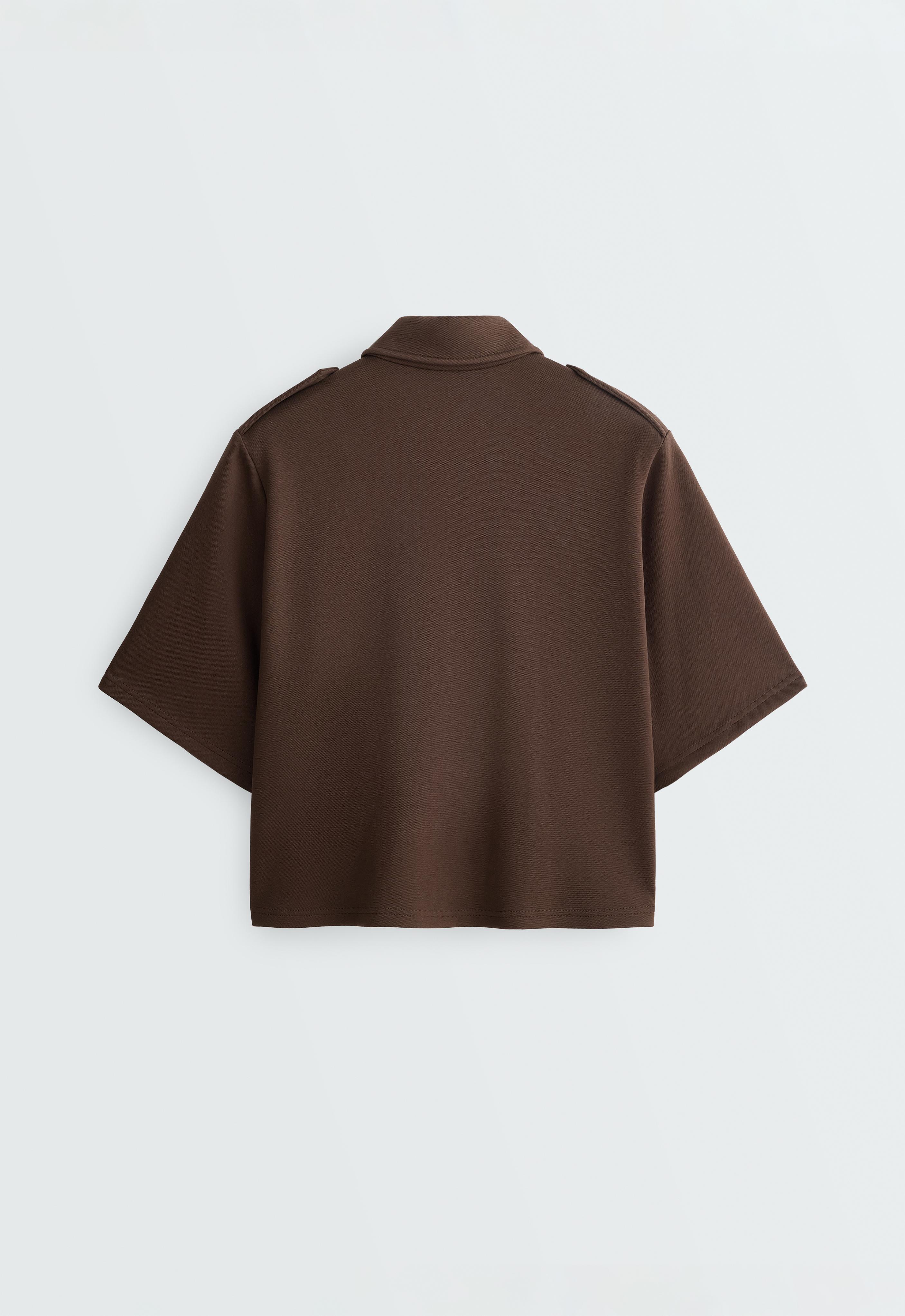 Utility short-sleeve sweatshirt with cotton piqué — DARK BROWN