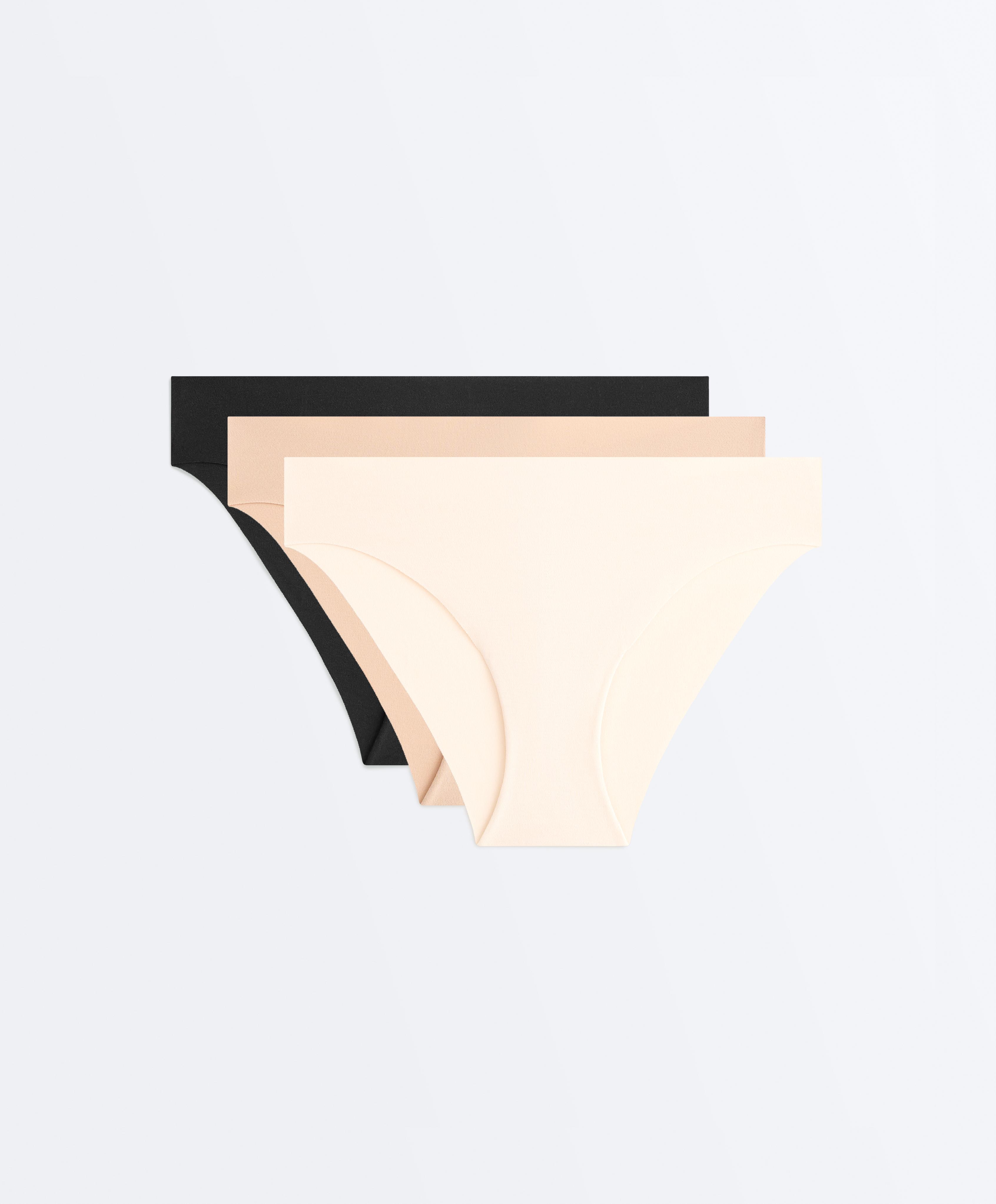 3 invisible laser cut cotton blend classic briefs — BEIGE