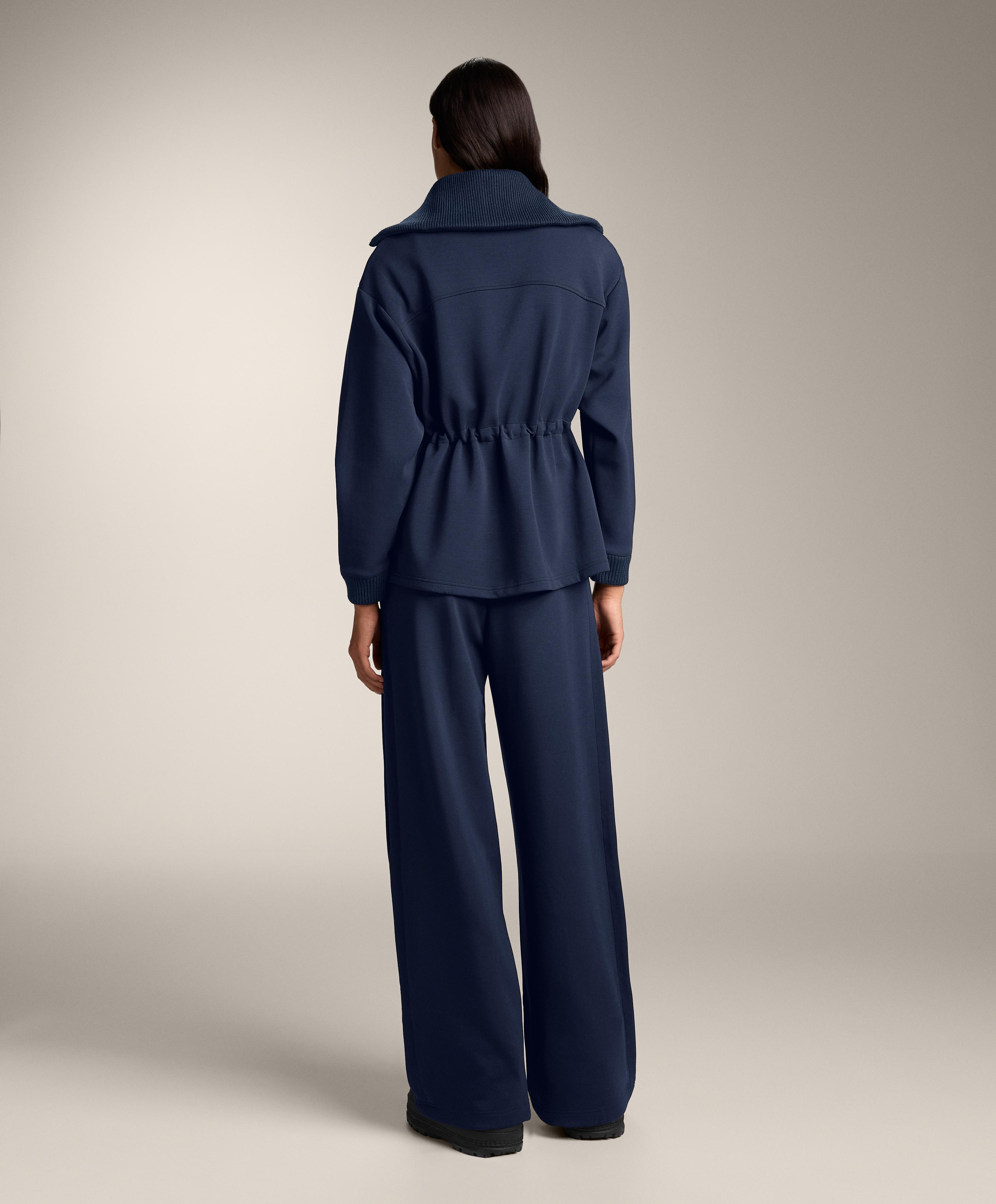 Adjustable waist knit collar jacket with brushed modal — NAVY BLUE
