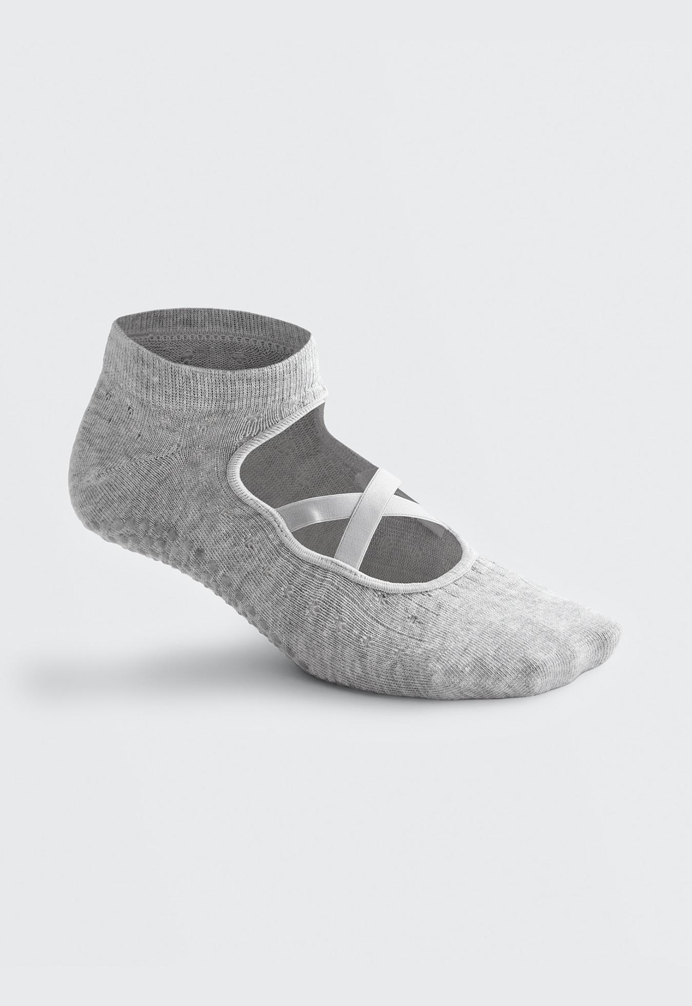 2 pairs of cotton blend yoga and Pilates sneaker socks with crossover straps — VANILLA