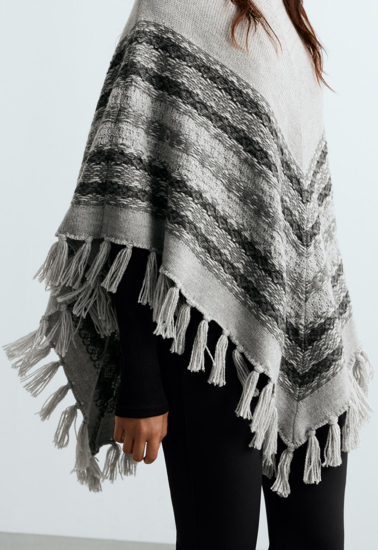 Knit poncho 30% wool — MOTTLED GREY MELANGE