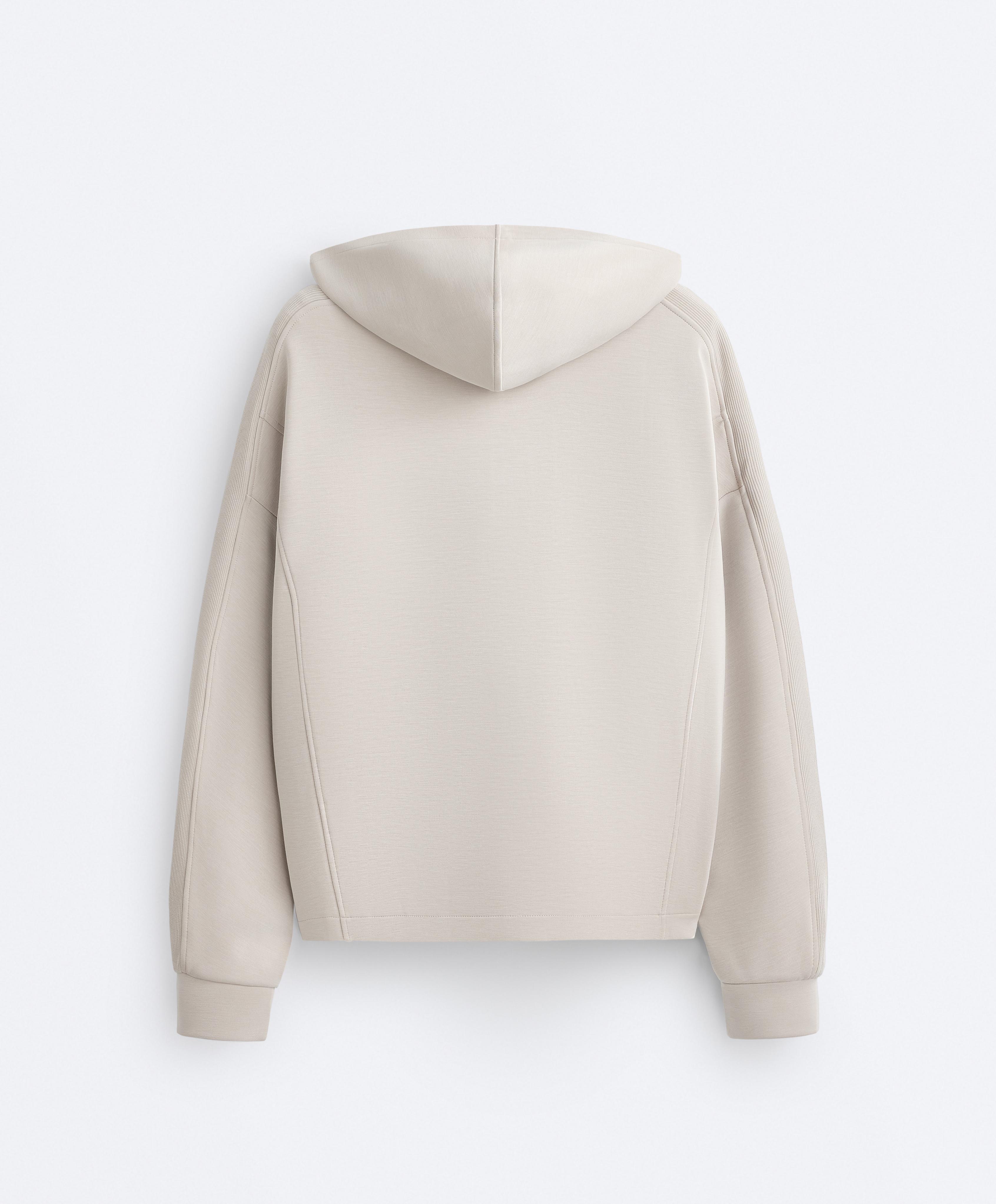 Hooded jacket with Rib details with Brushed modal — TAUPE                   