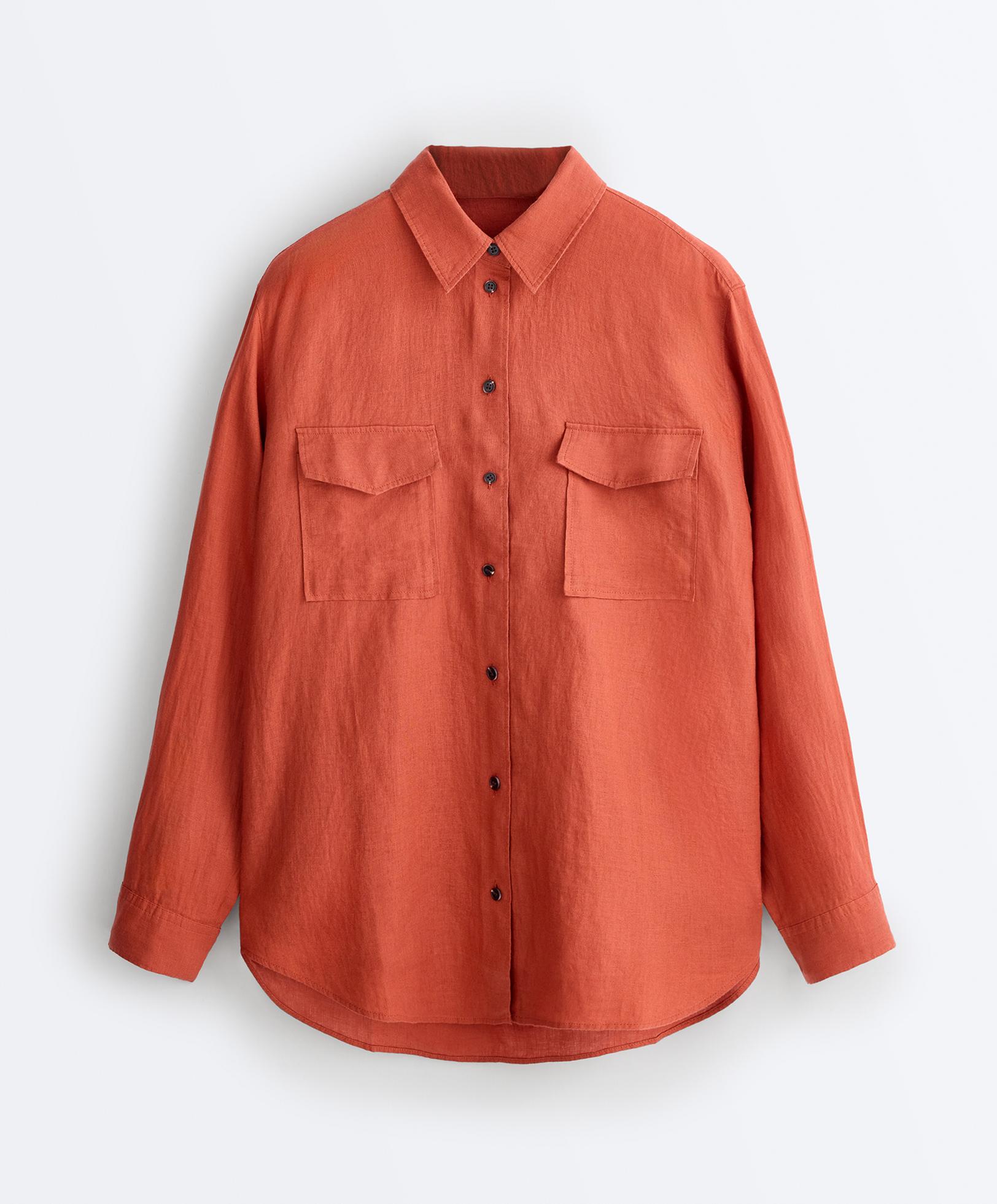 100% linen shirt with pockets — BURNT ORANGE