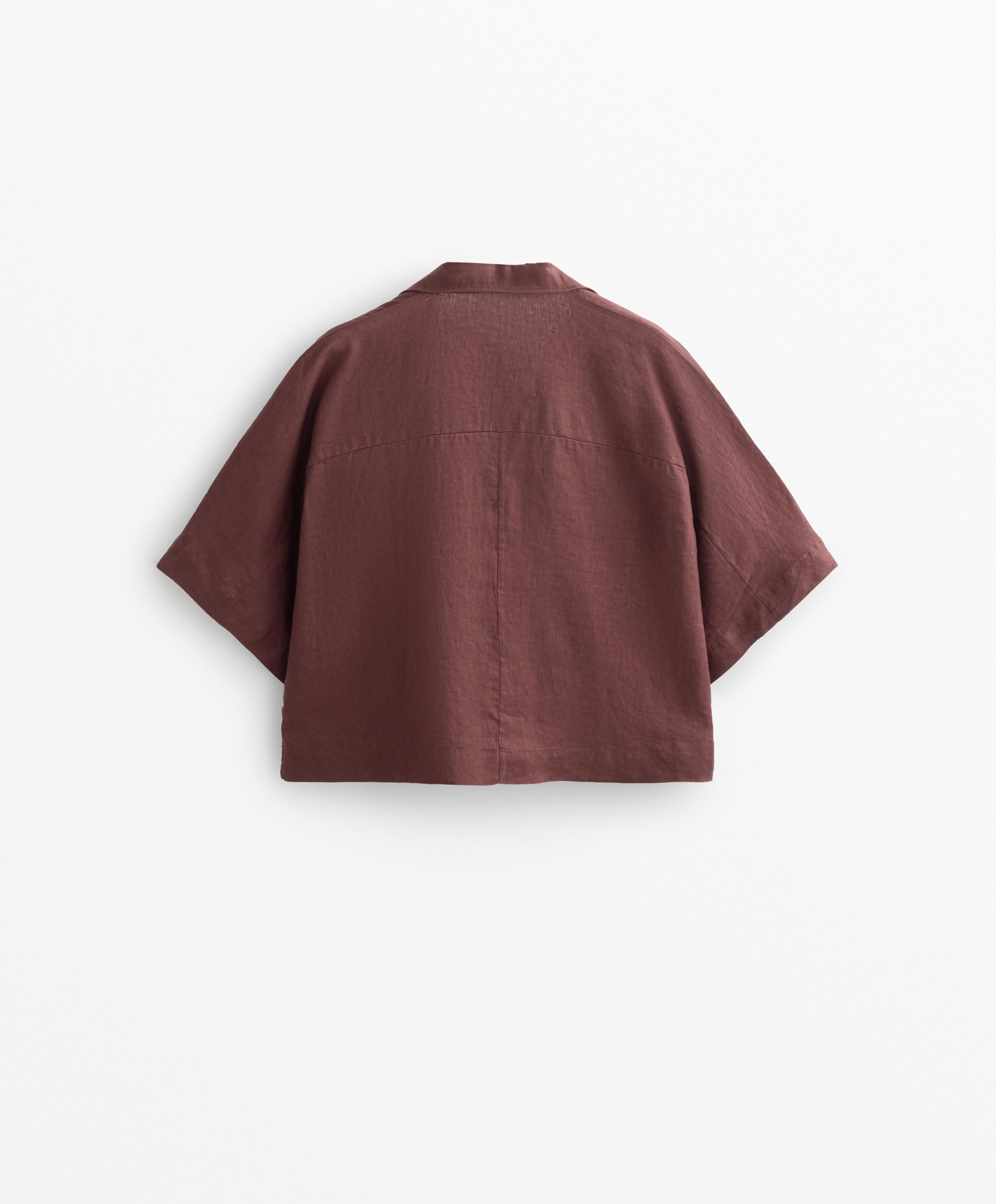 Oversize short-sleeved 100% linen shirt