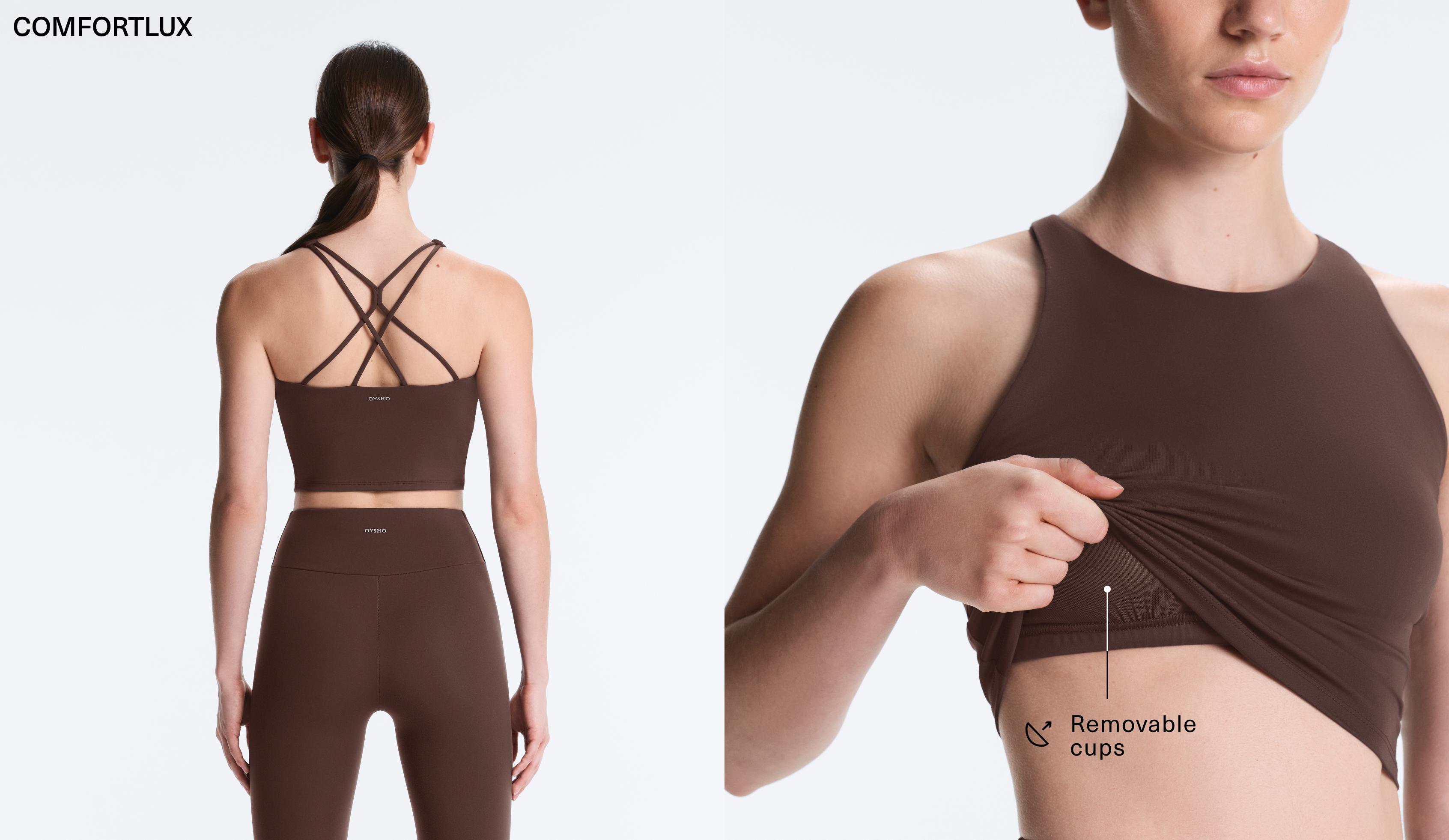 Comfortlux strappy tank top with cups — BROWN