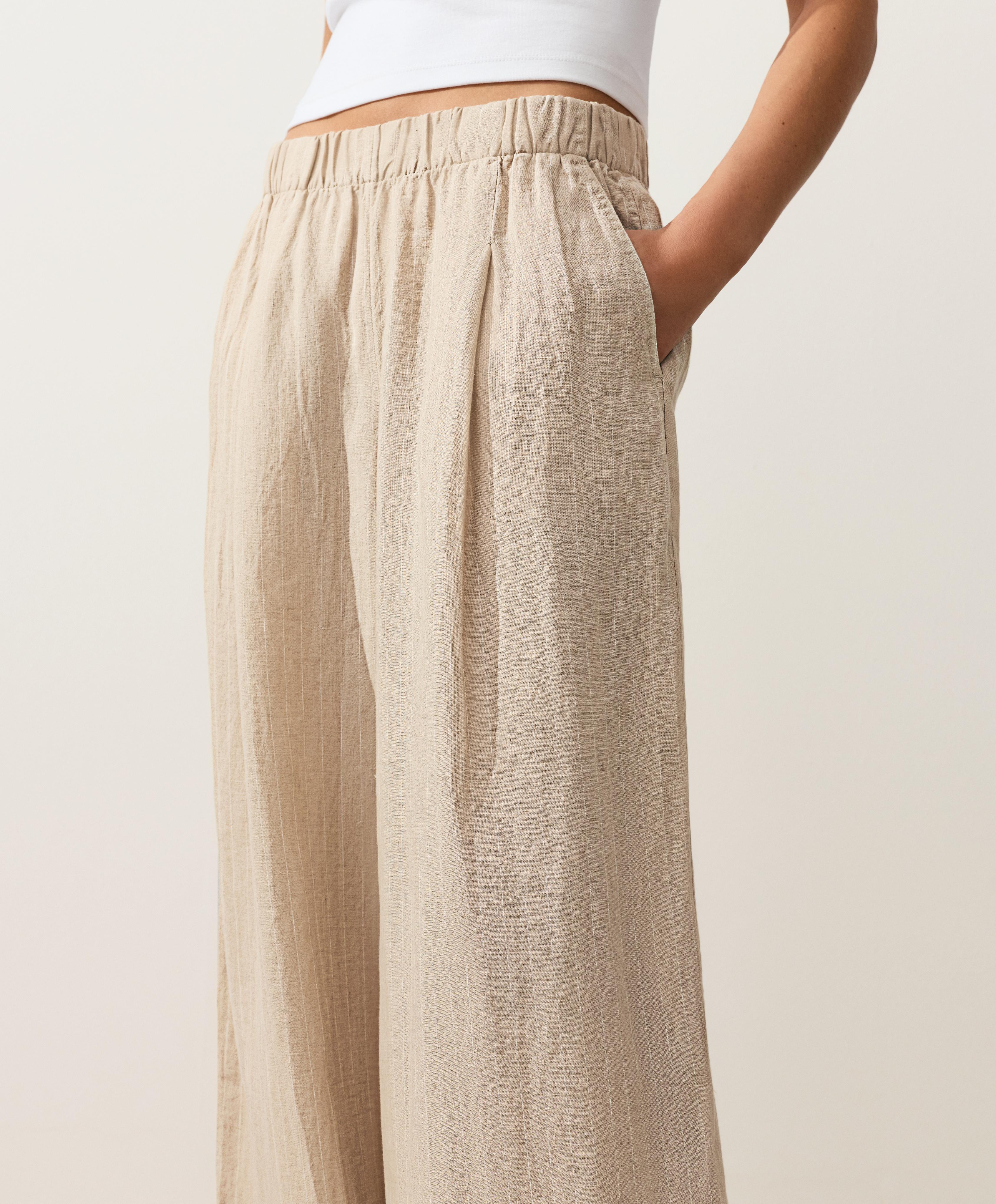 Wide leg %100 keten çizgili pantolon
