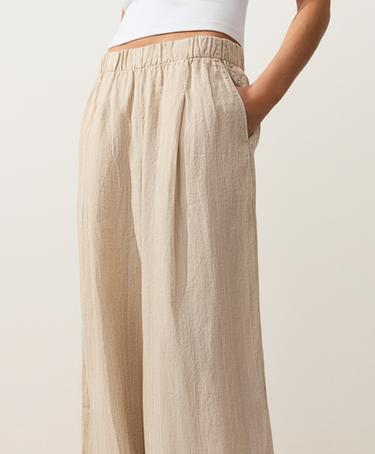 100% linen wide-leg striped trousers — SANDY           3
