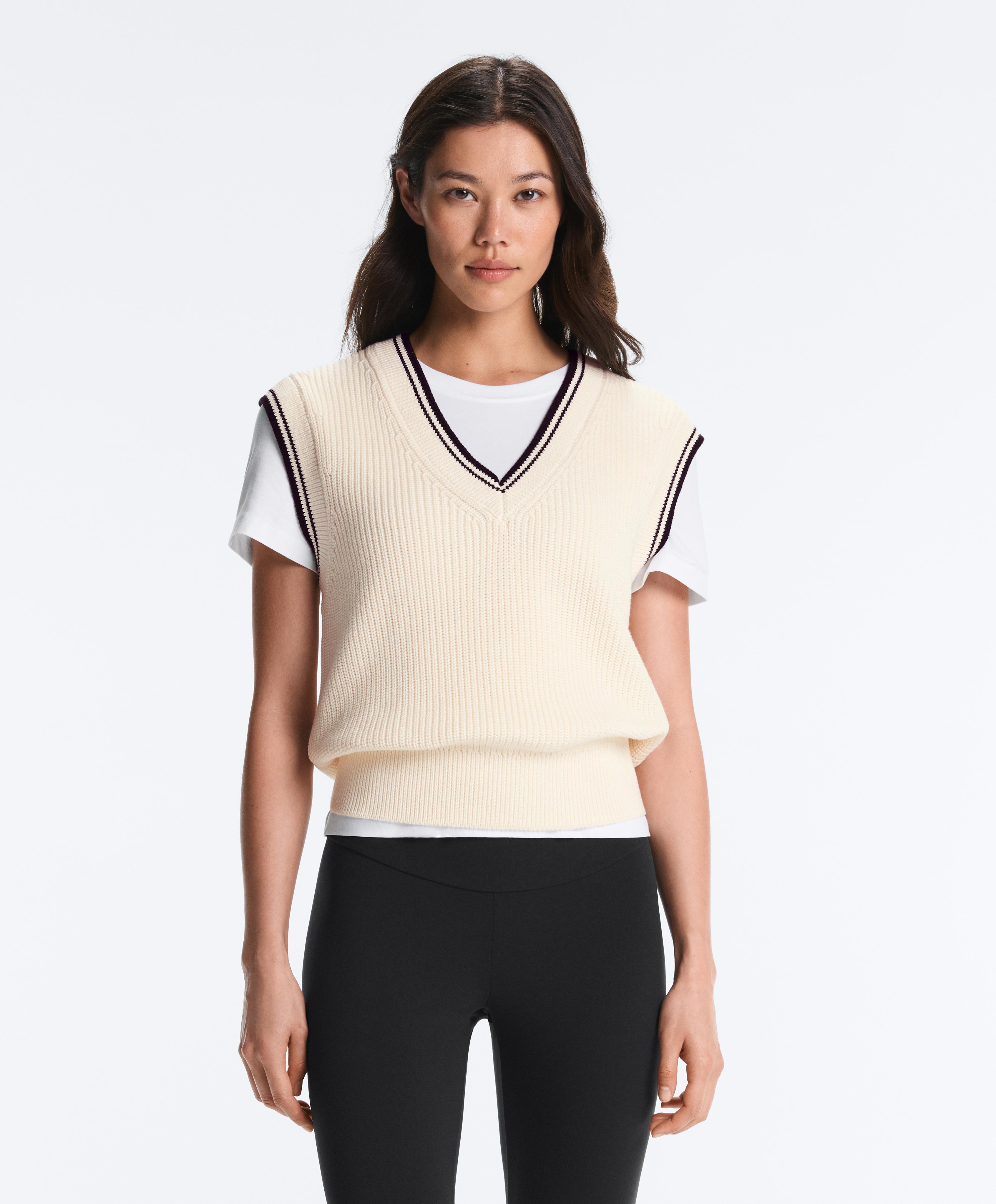 Contrast 100% cotton knit vest — PALE ECRU