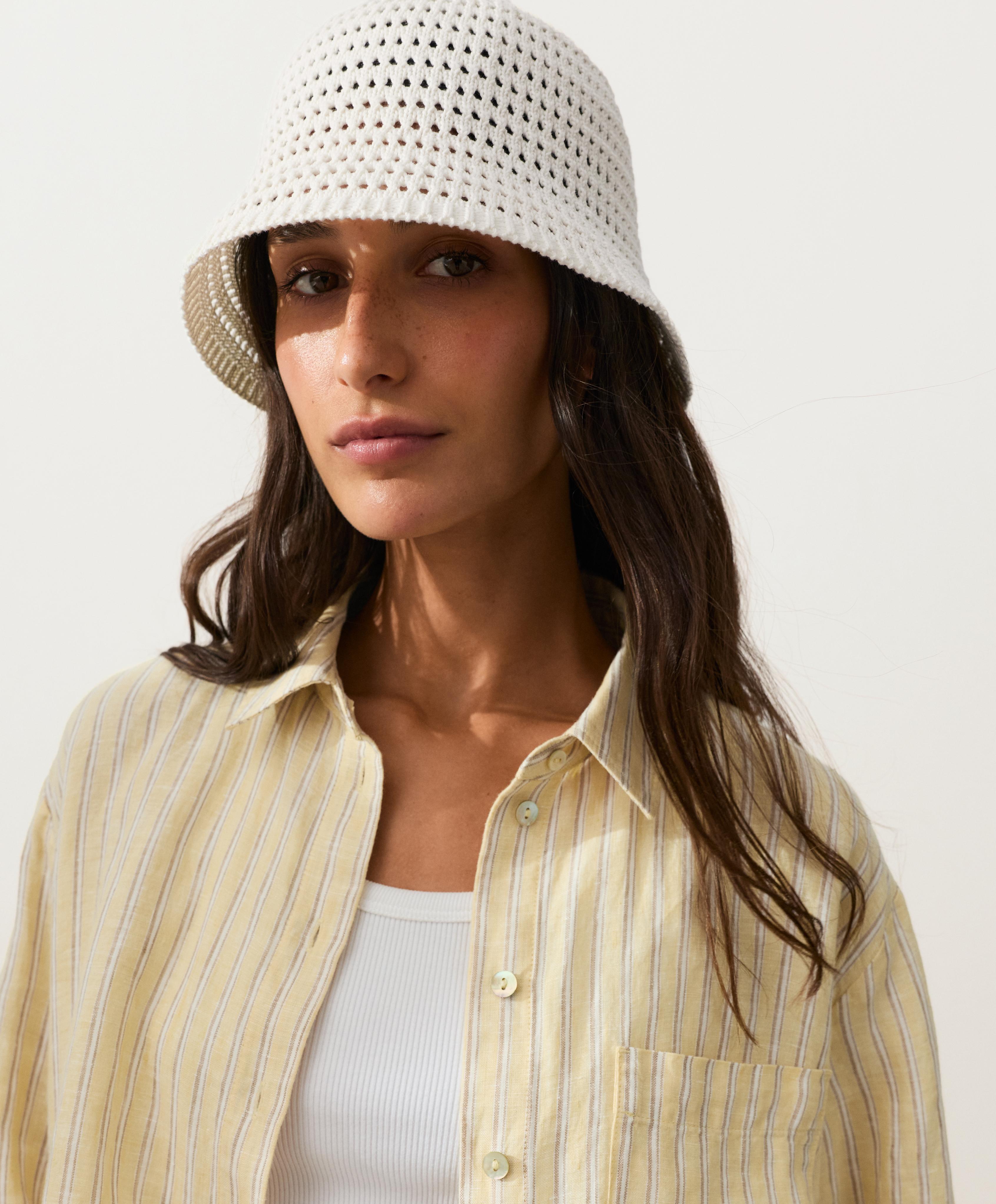 100% cotton crochet bucket hat — PALE BEIGE