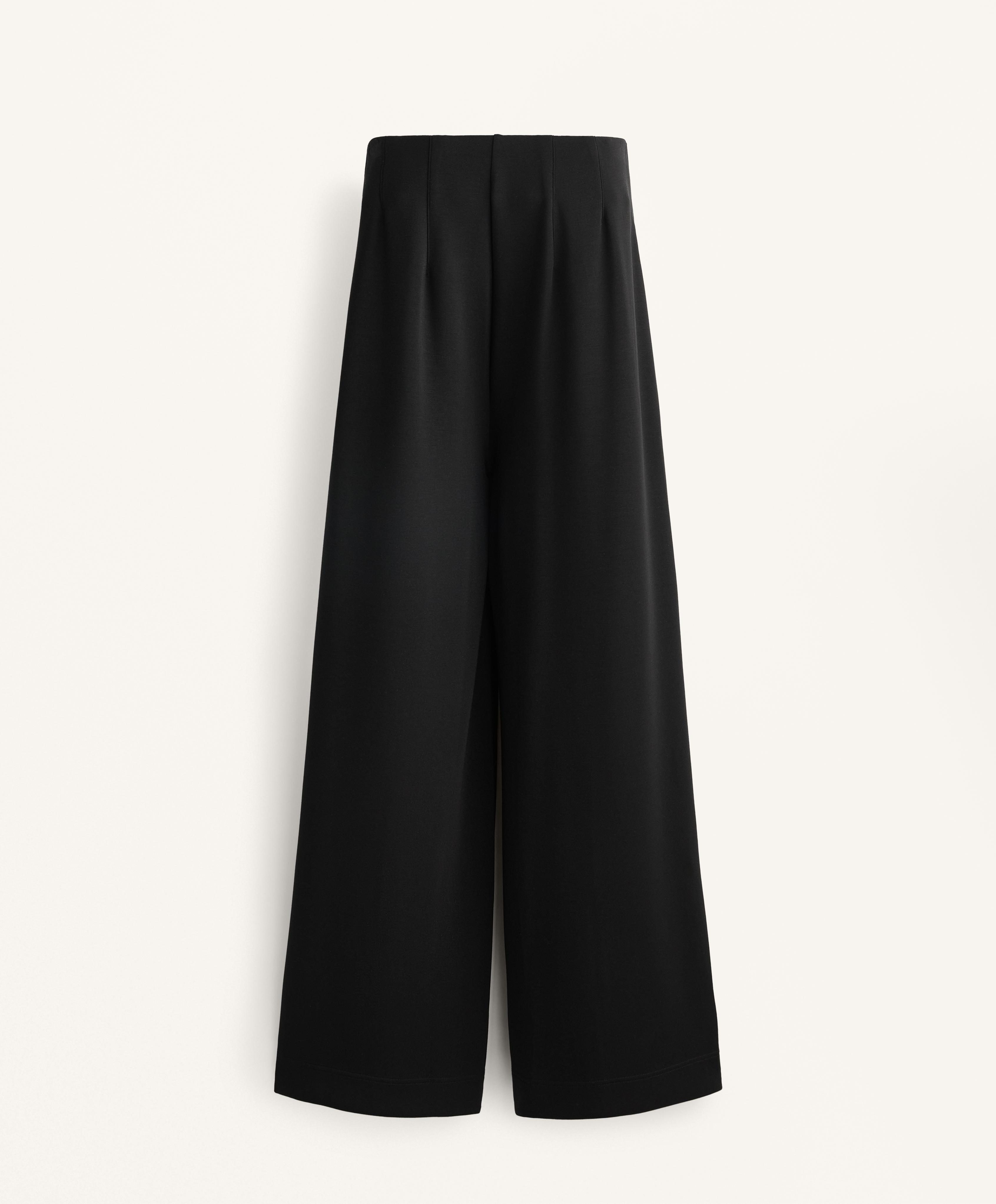 Straight-leg trousers with modal and crease — BLACK