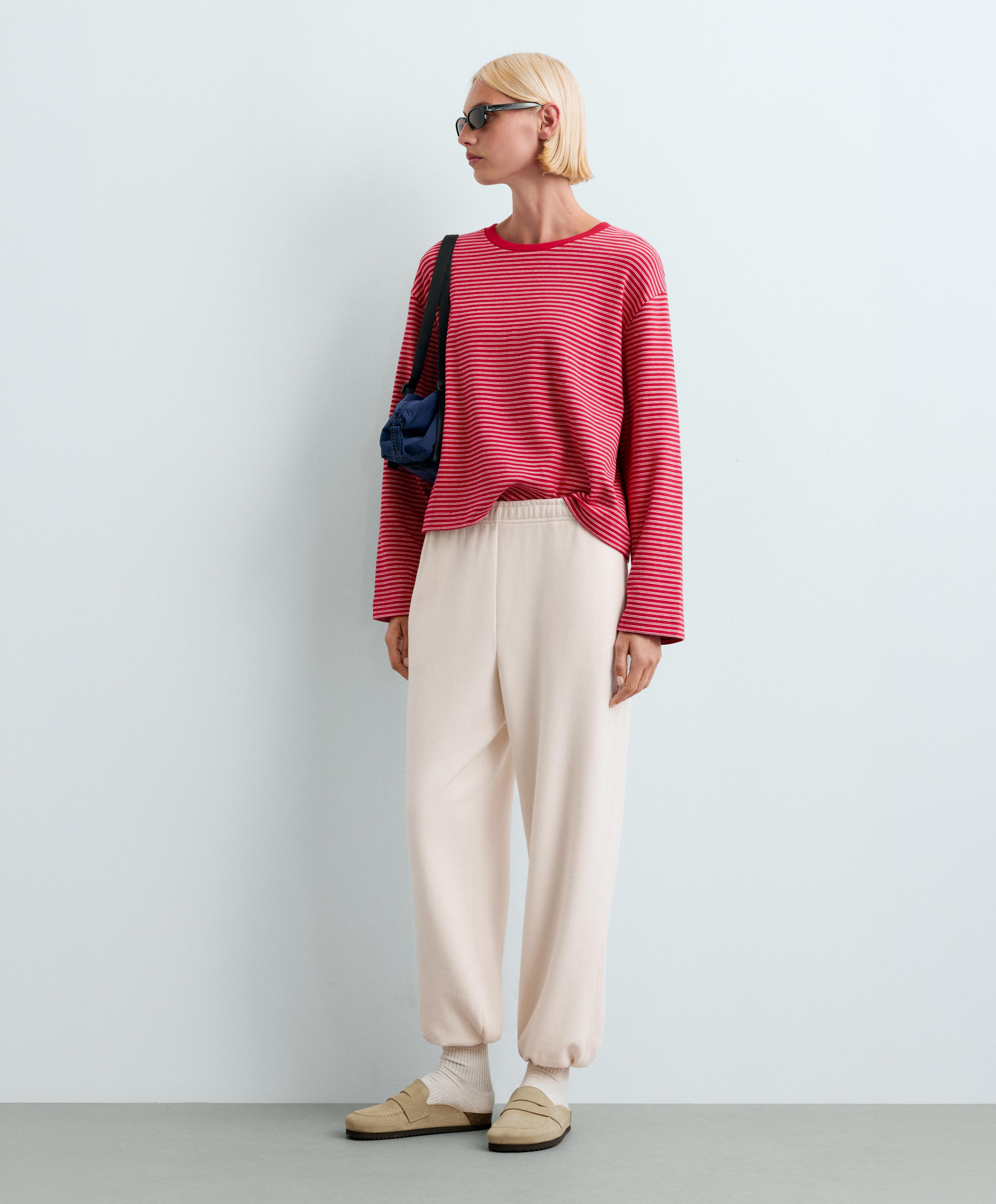 Striped boxy long-sleeved cotton-blend T-shirt — RED
