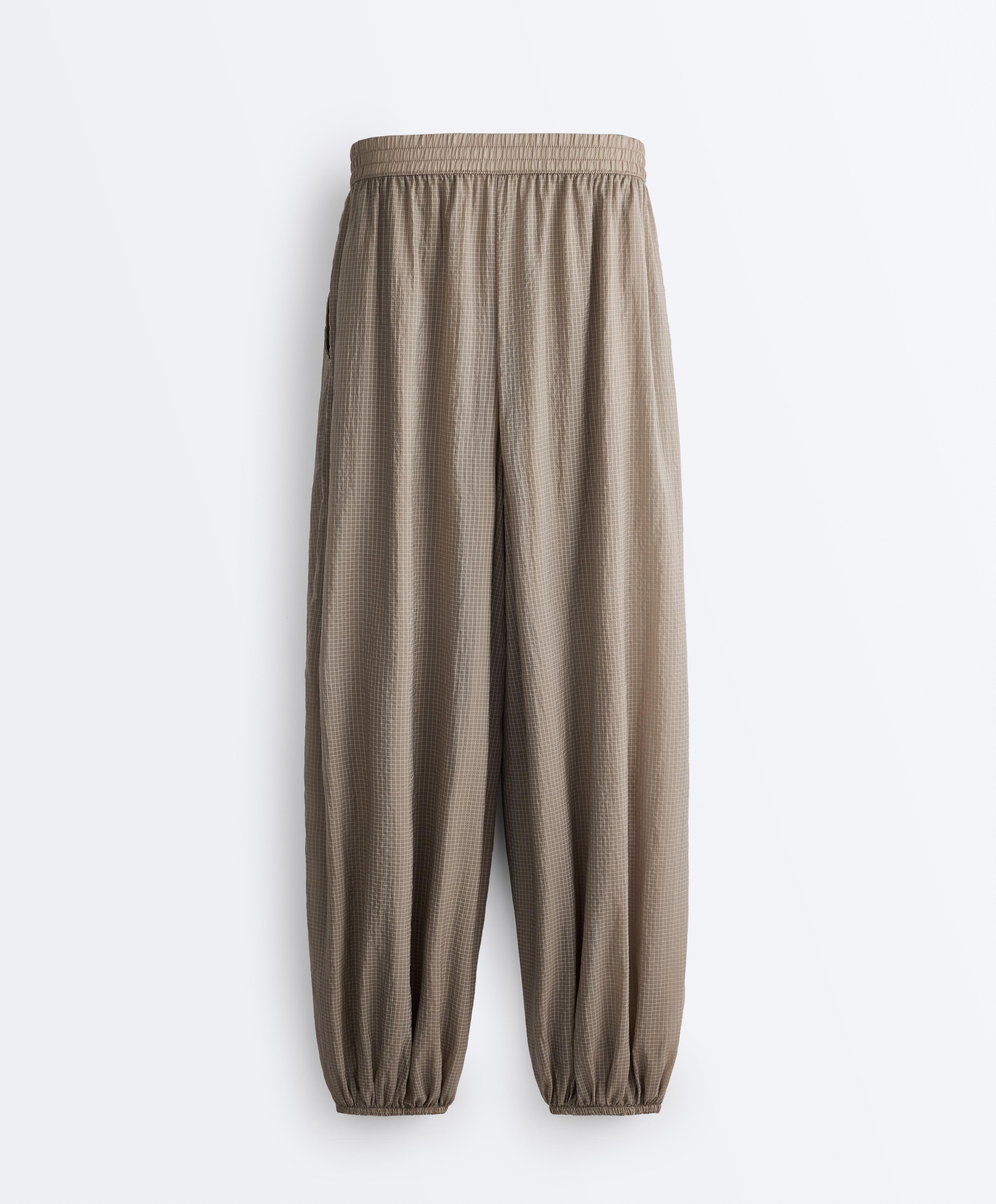 Checked technical bloomer trousers — MINK GREY