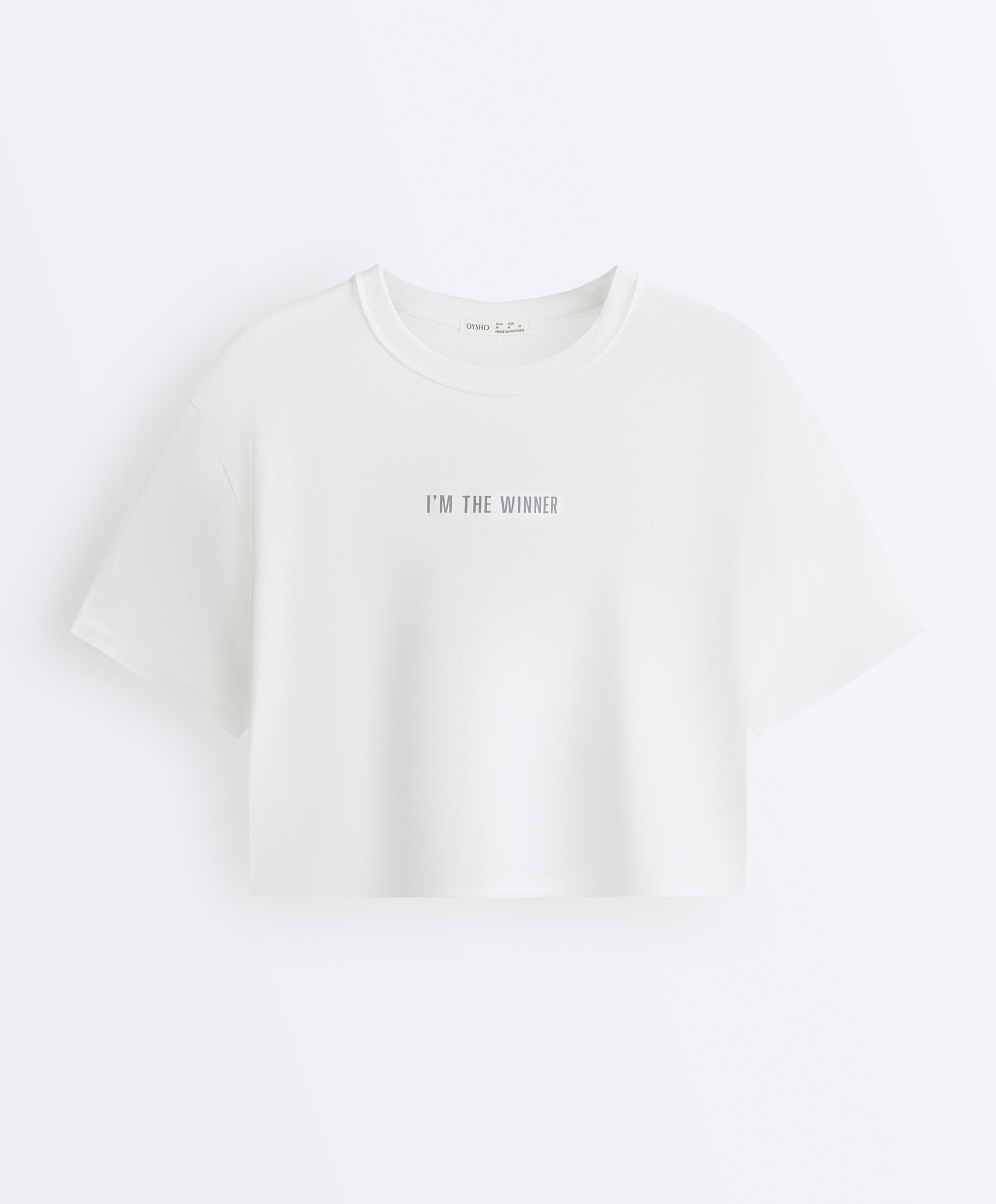 T-shirt boxy crop texte mélange coton T-shirt boxy crop texte mélange coton