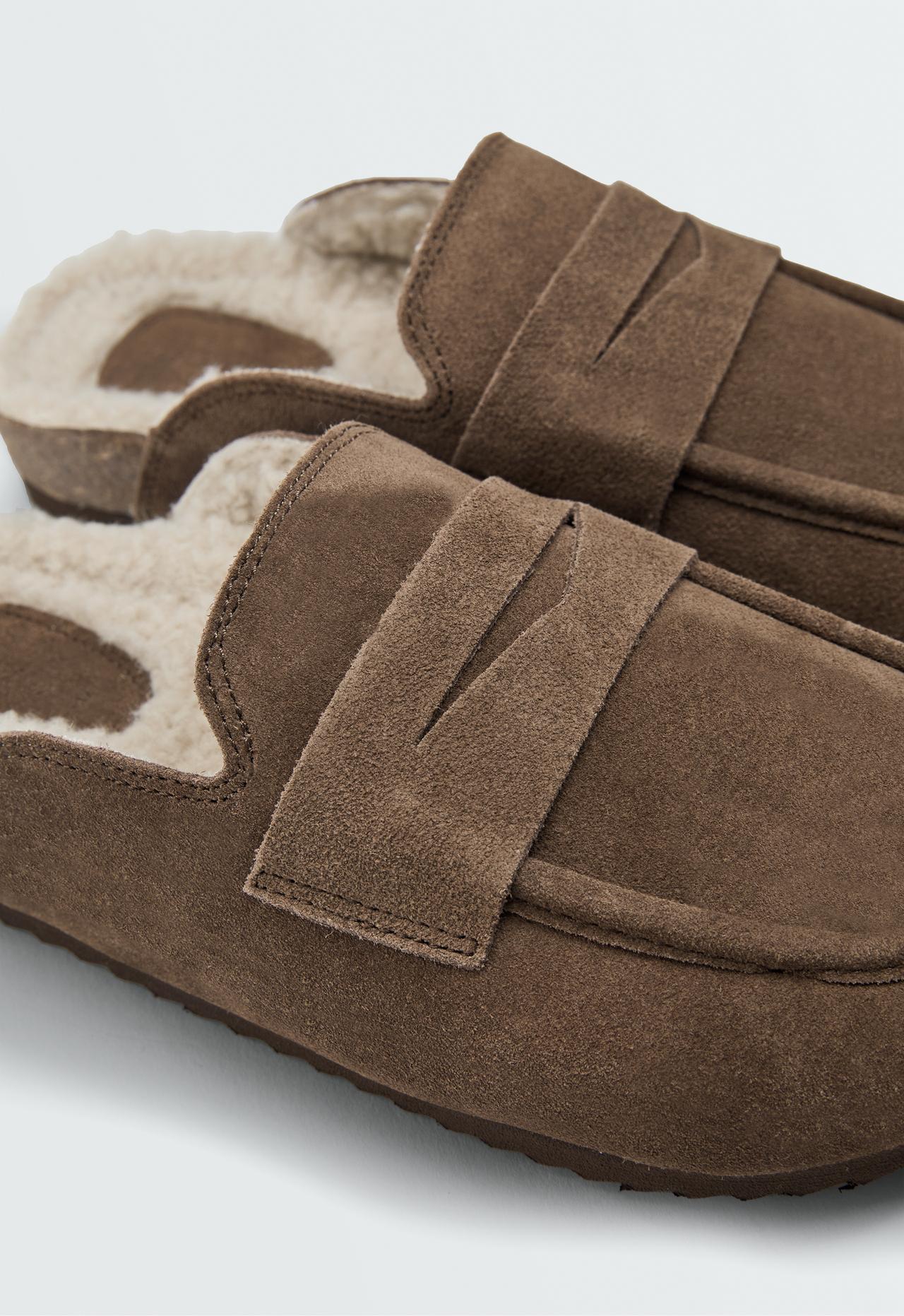 Warm-lined suede clog — TOBACCO BROWN