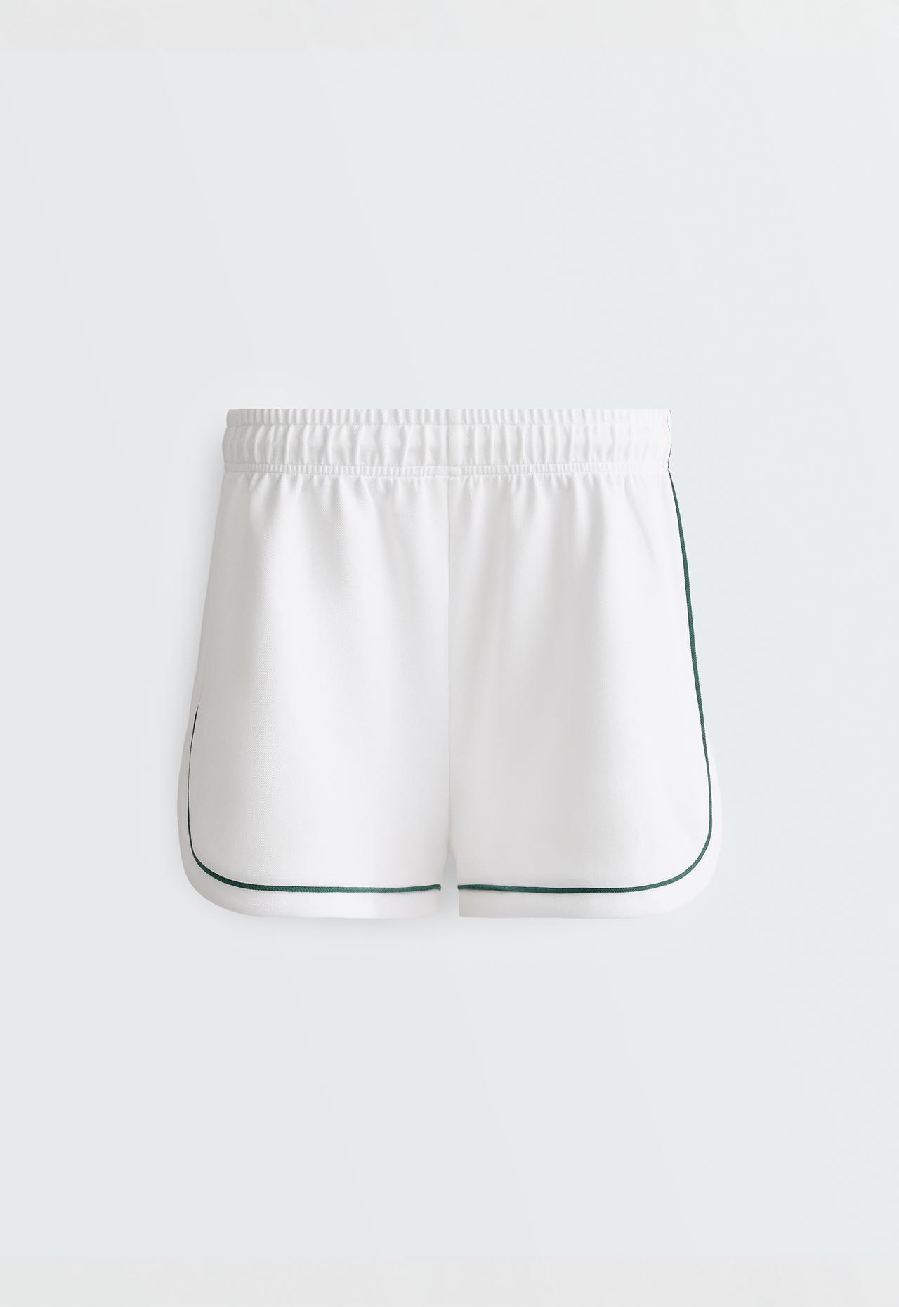 Cotton piqué shorts with piping — WHITE 