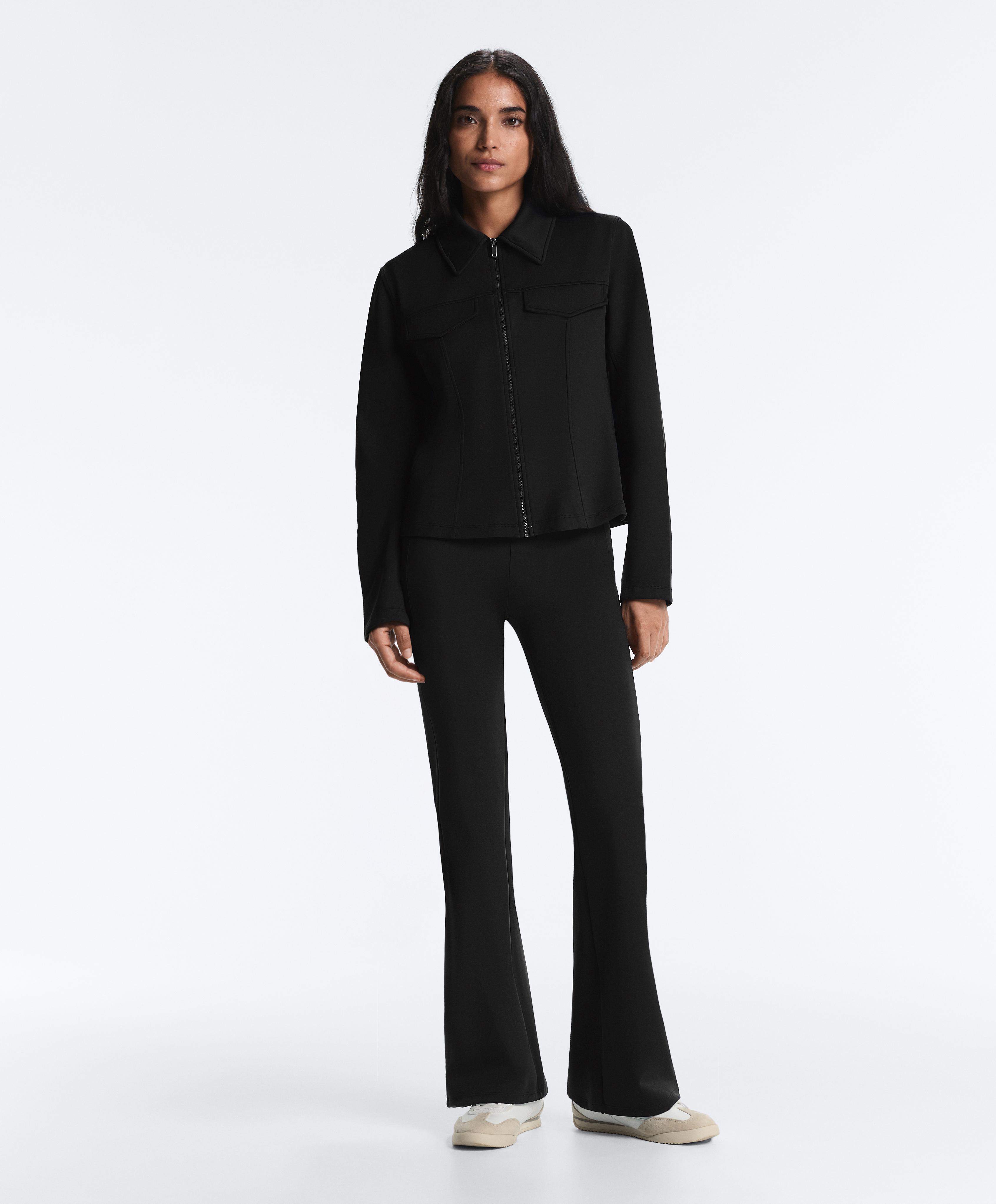 Neoprene-effect high-rise flare trousers