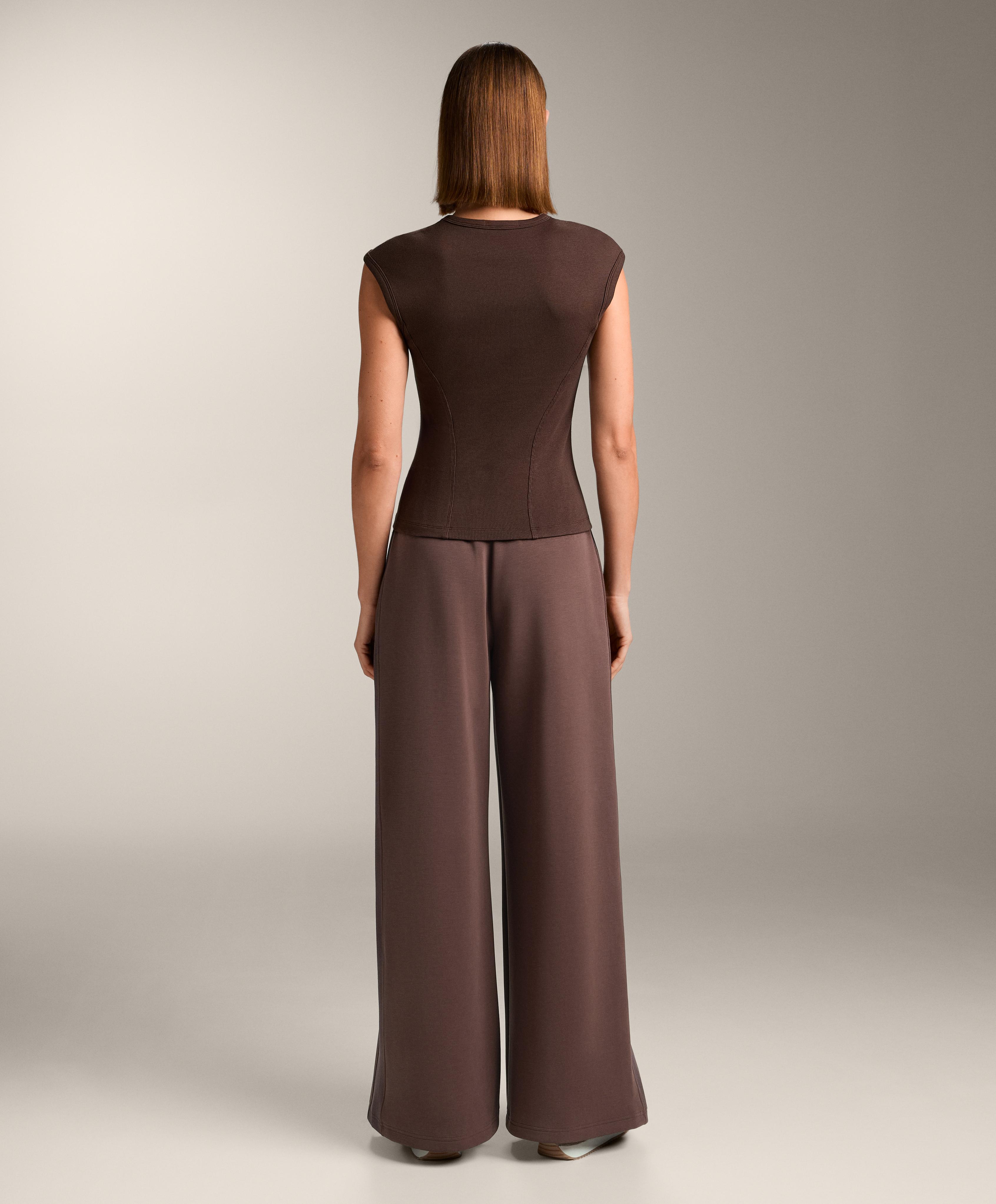 Short-sleeved rib top with cotton and modal — BROWN