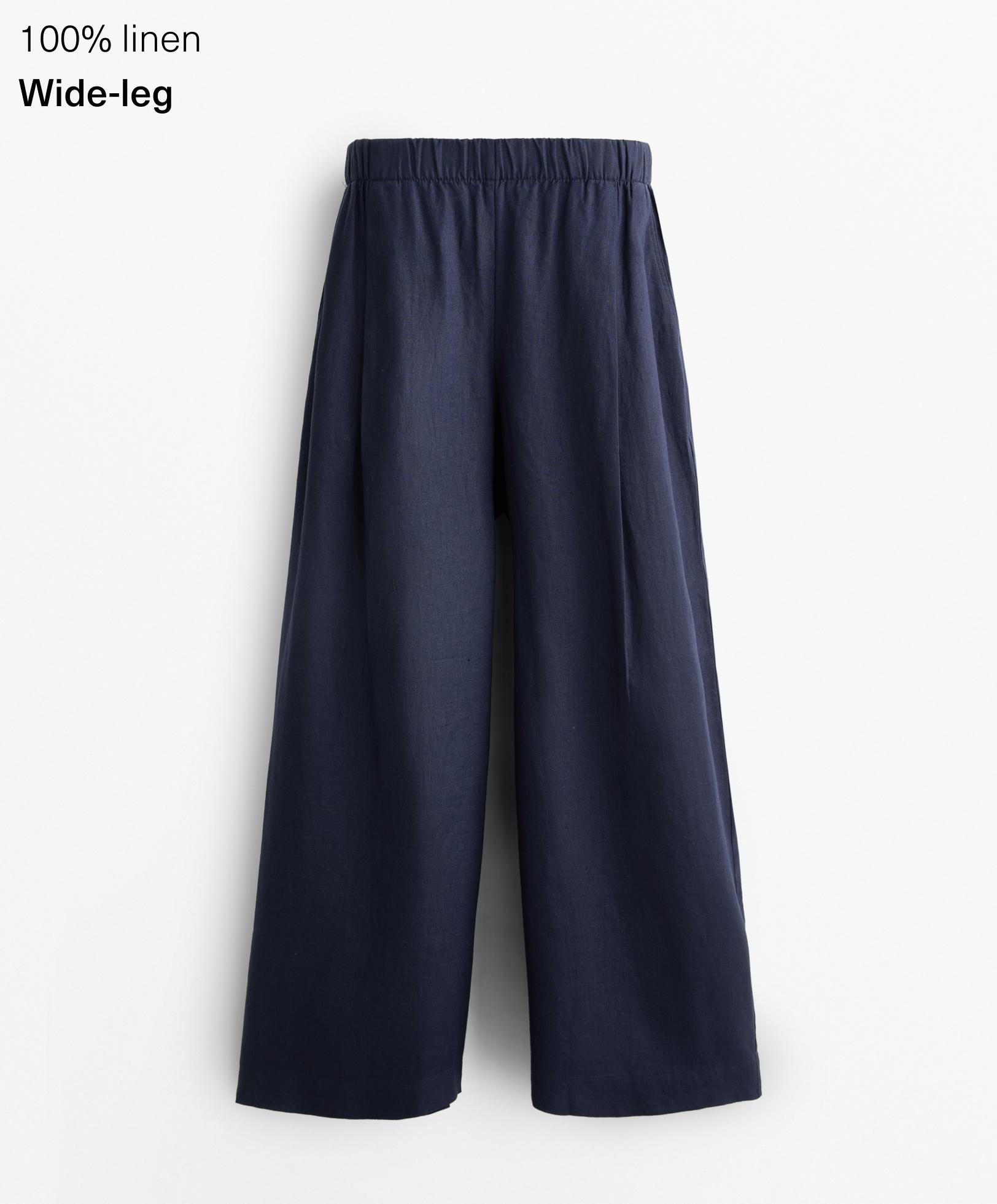 100% linen wide straight-leg trousers