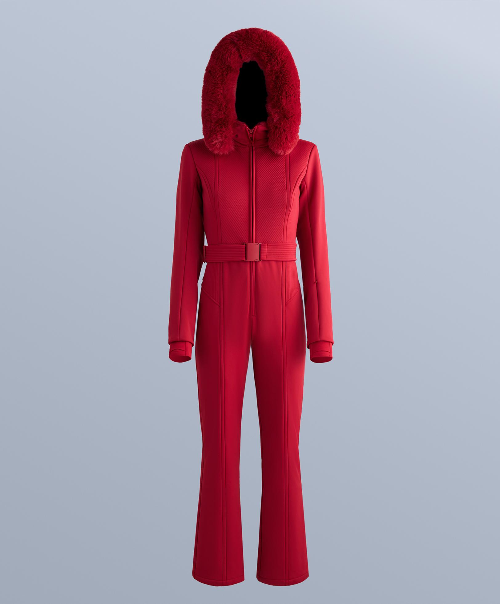 Water-resistant fitted stretch SKI jumpsuit — RED