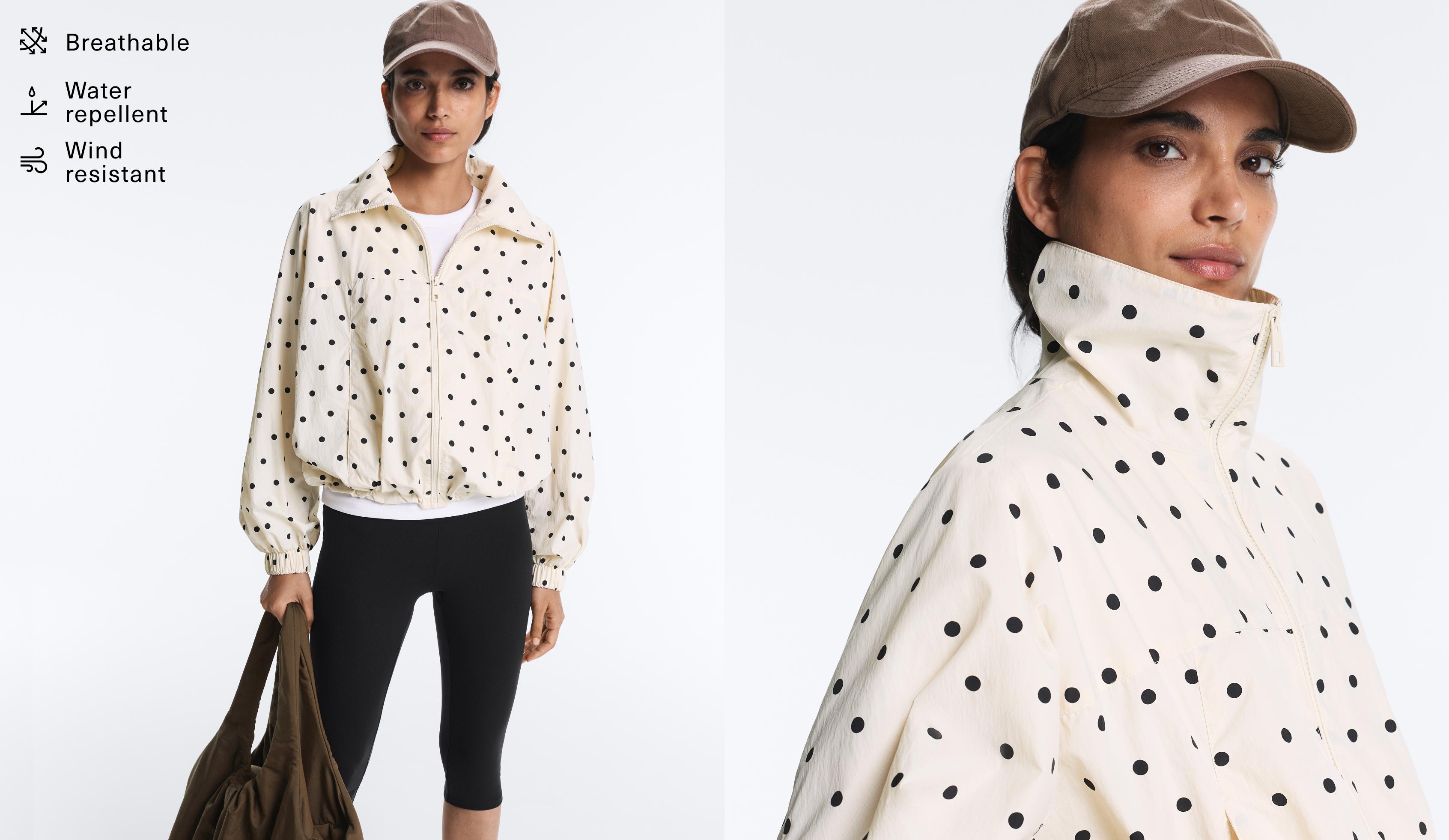 Polka dot water-repellent jacket — PALE ECRU