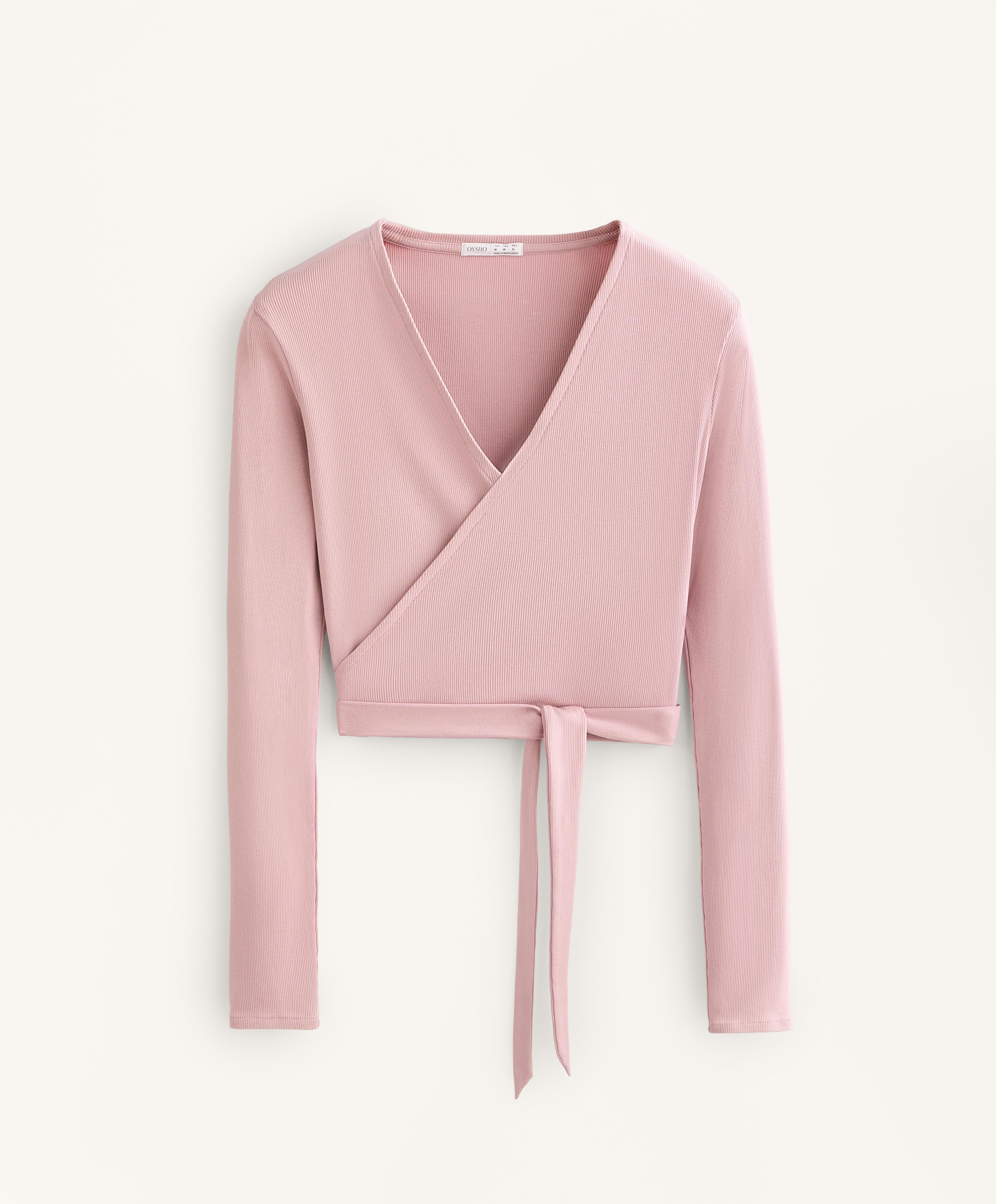 Rib cotton blend wrap T-shirt