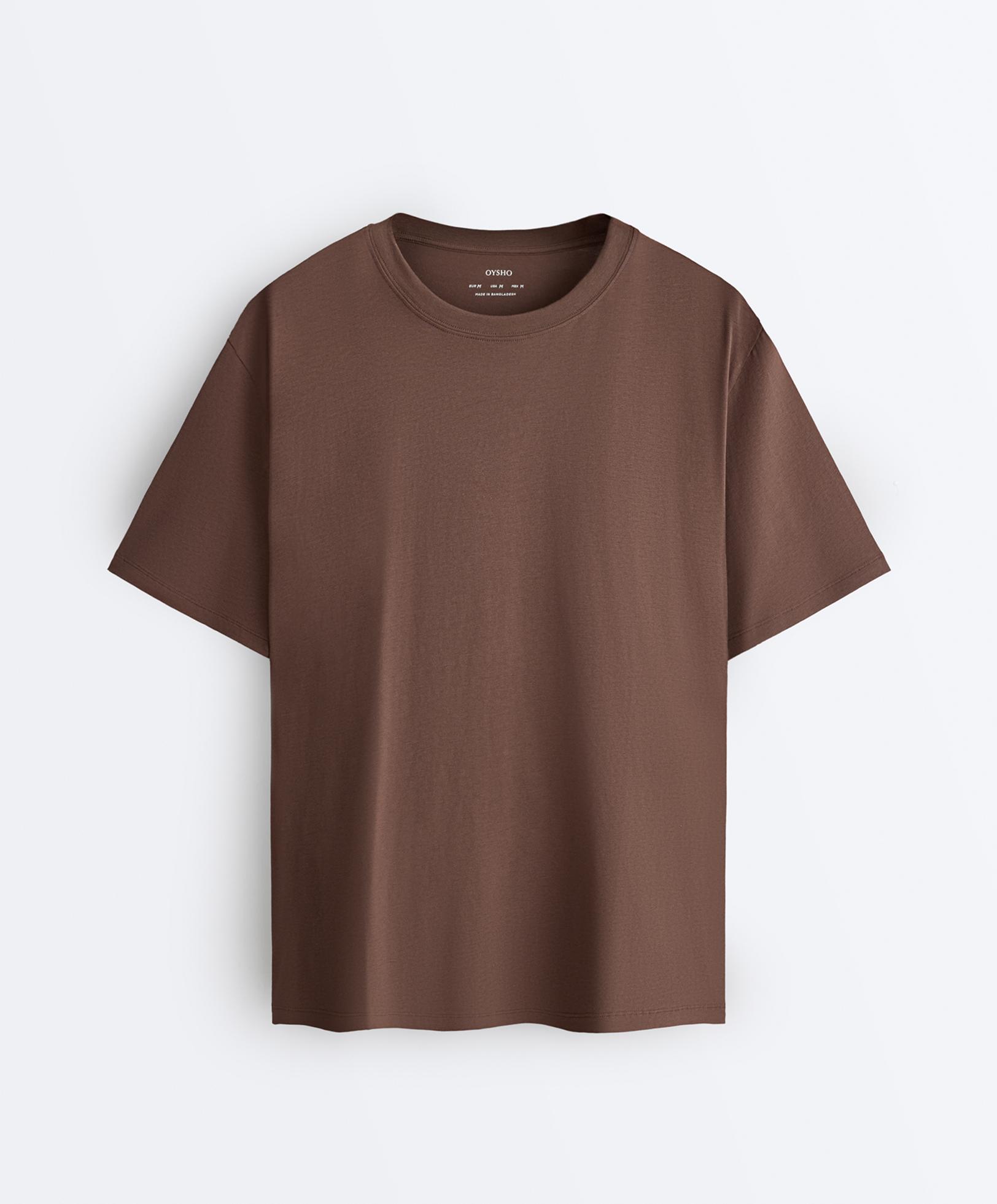 Oversize cotton blend short-sleeved T-shirt — MID-BROWN