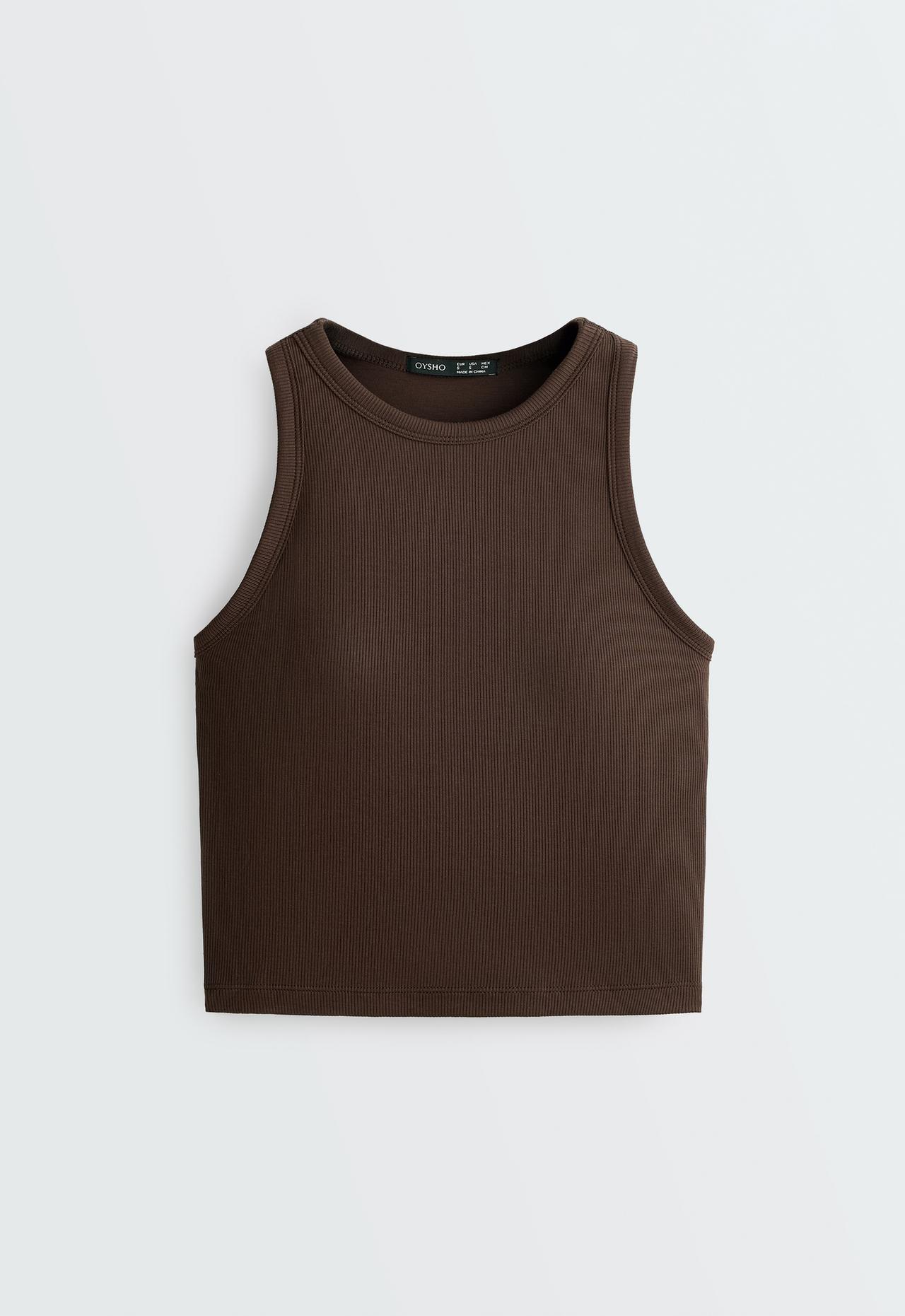Long modal blend rib tank top — DARK BROWN