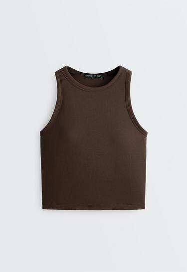 Long modal blend rib tank top — DARK BROWN 5