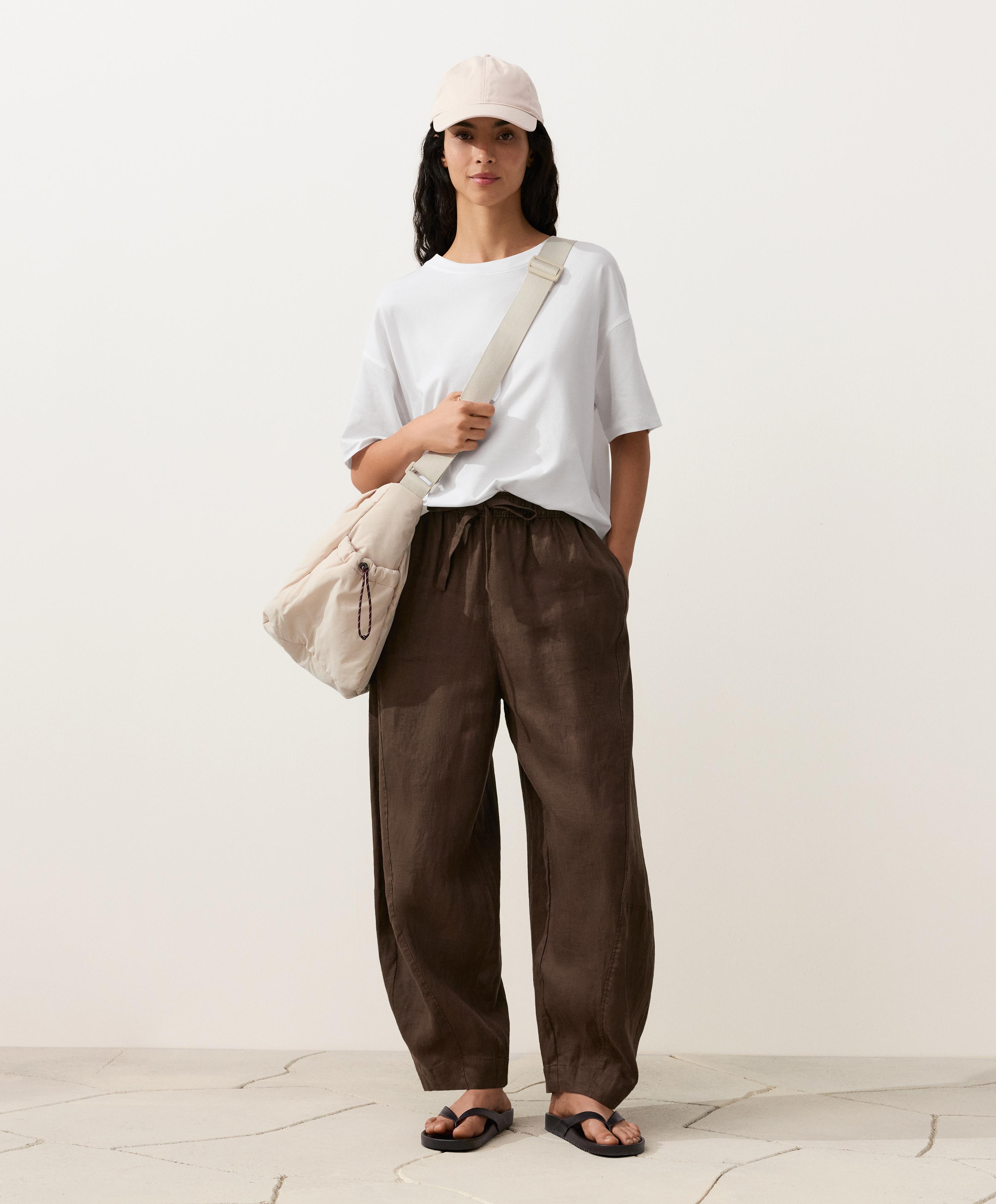 100% linen balloon trousers — DARK BROWN