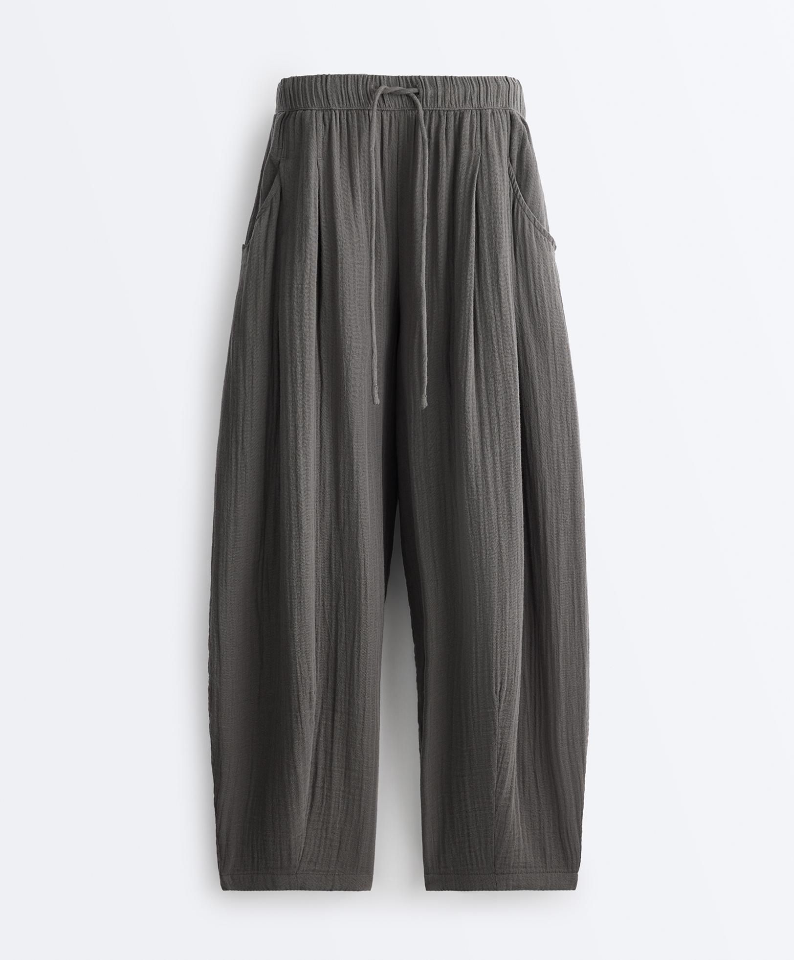 100% cotton gauze balloon trousers — ASPHALT