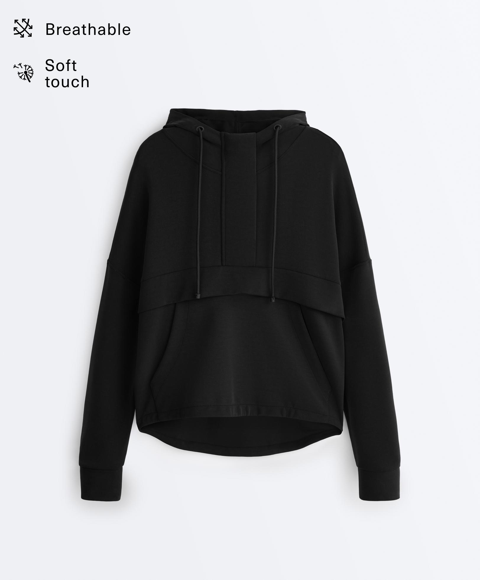 Soft-touch modal sweatshirt with zip — BLACK