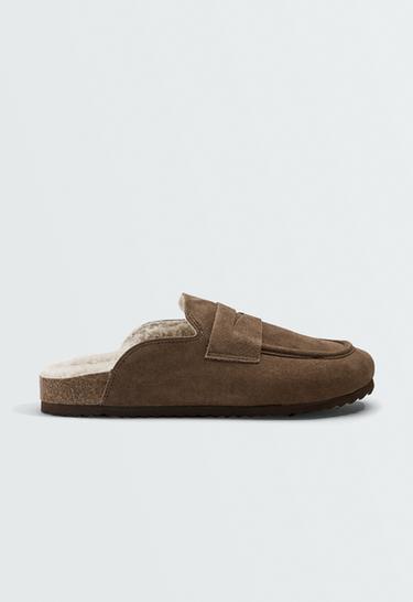 Warm-lined suede clog — TOBACCO BROWN 1