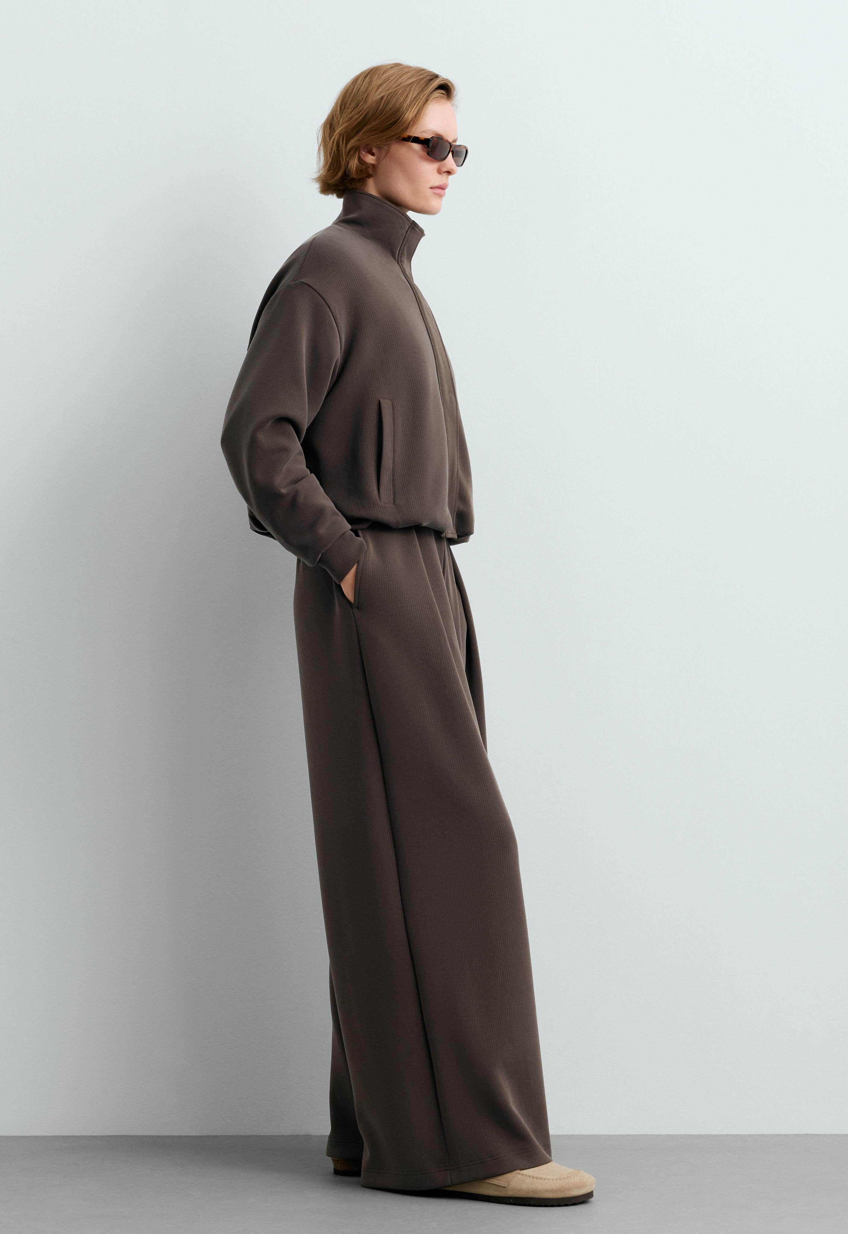 Wide striped trousers with modal — BROWN