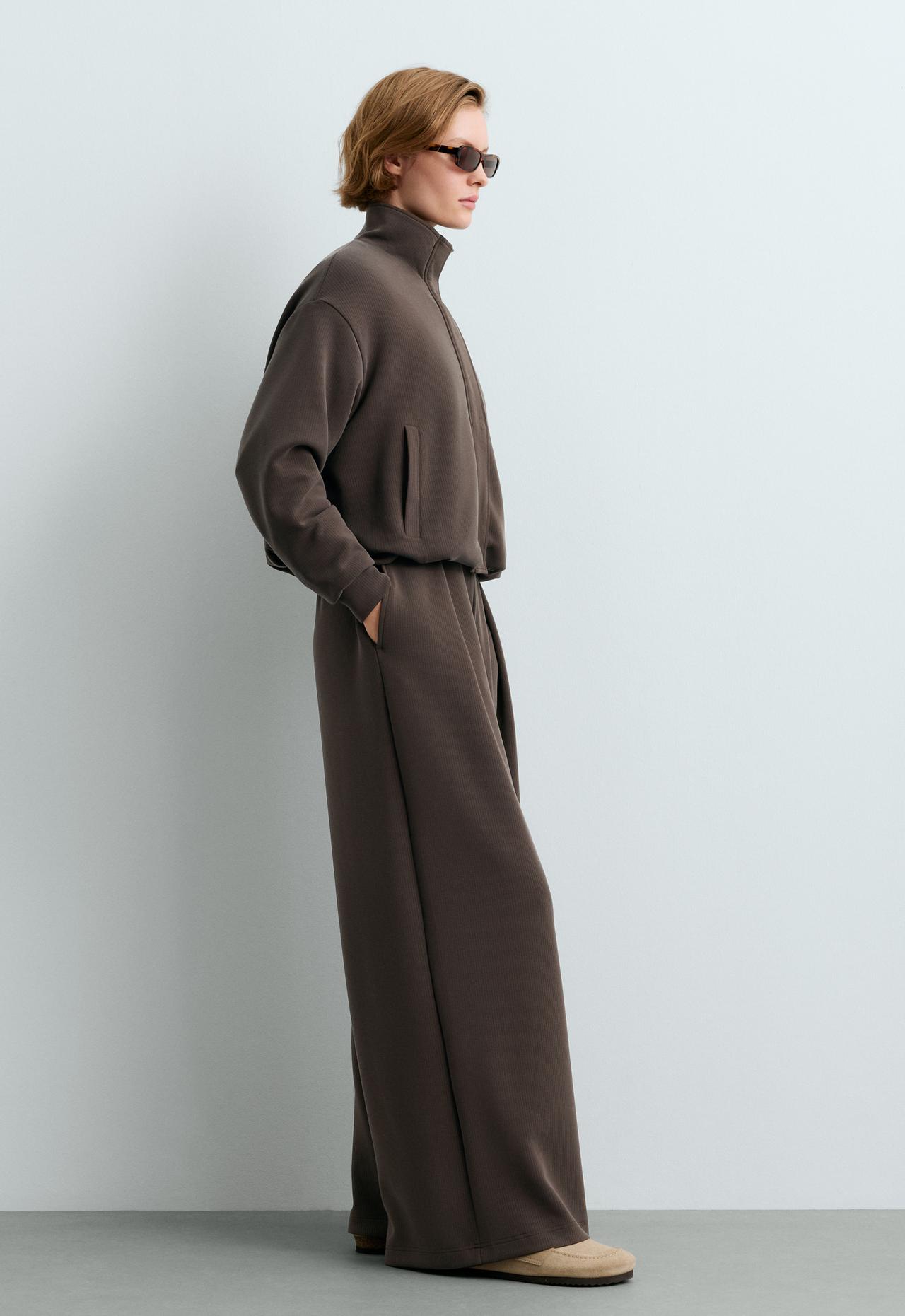 Wide striped trousers with modal — BROWN