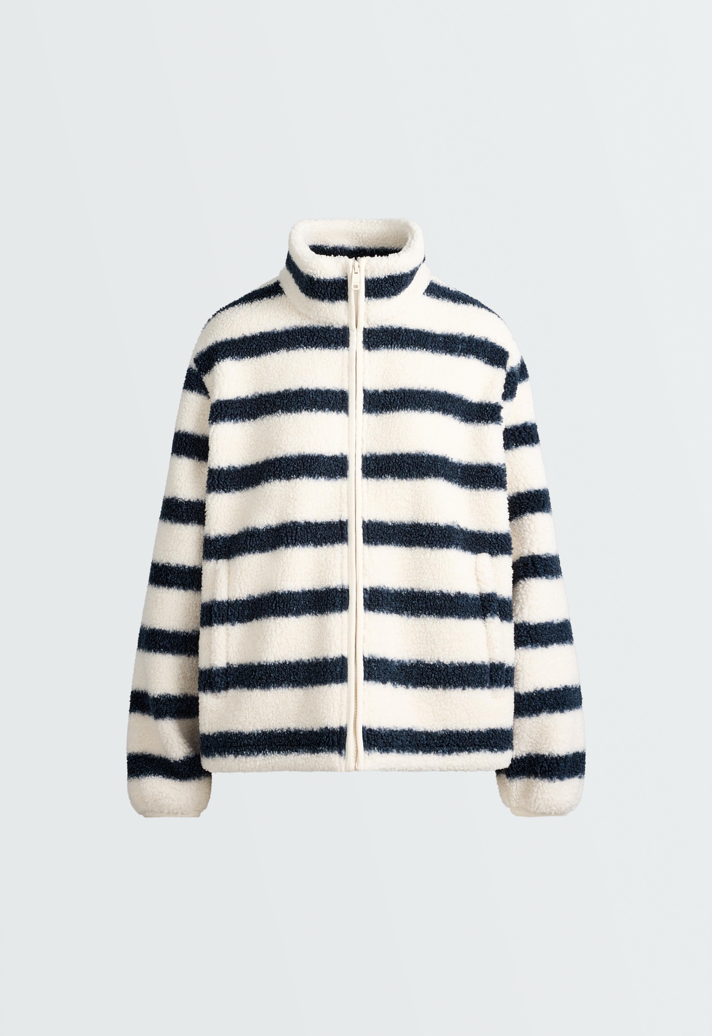 Striped faux-shearling jacket — NAVY BLUE