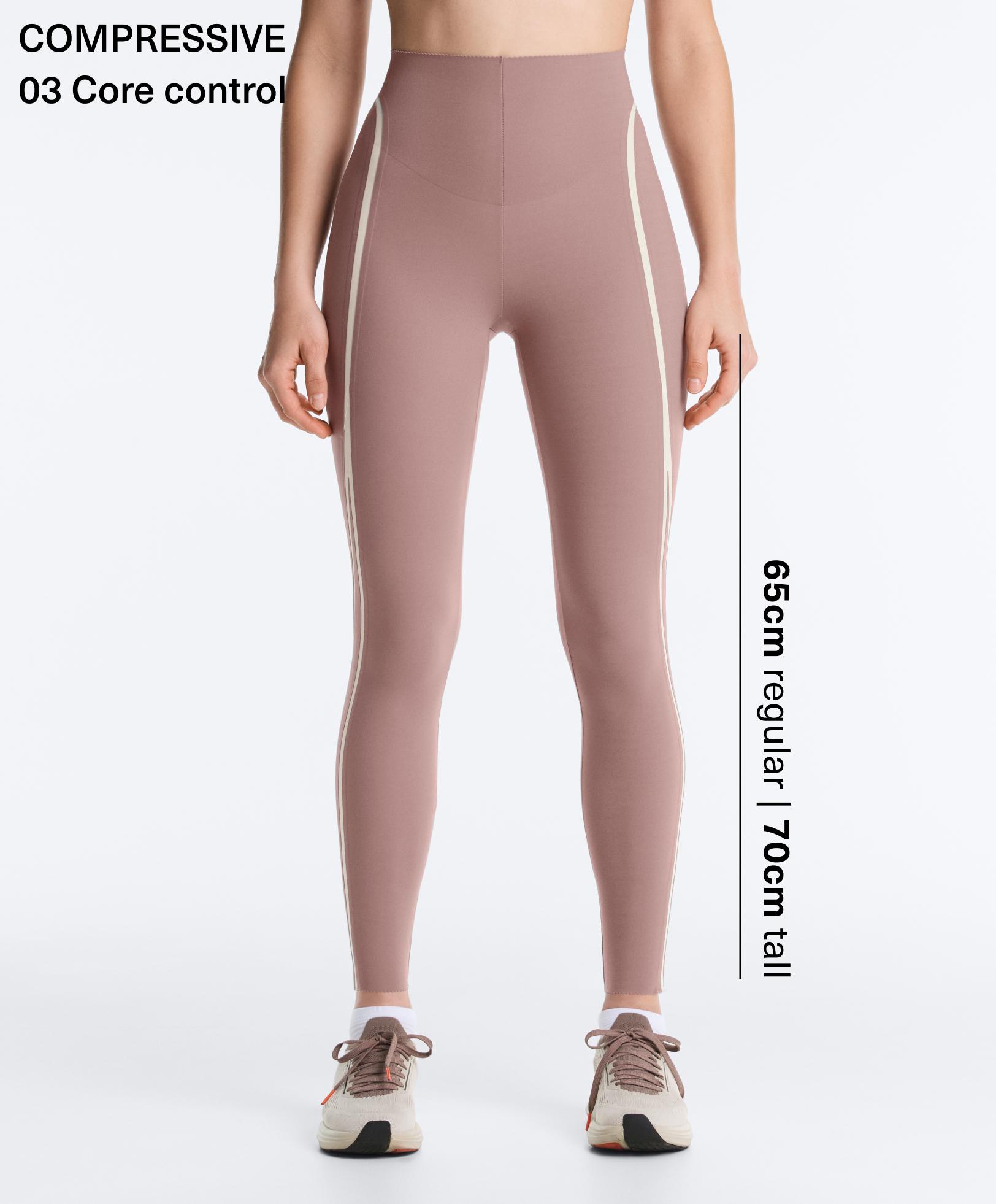 High-rise compressive core-control ankle-length leggings with contrast details
