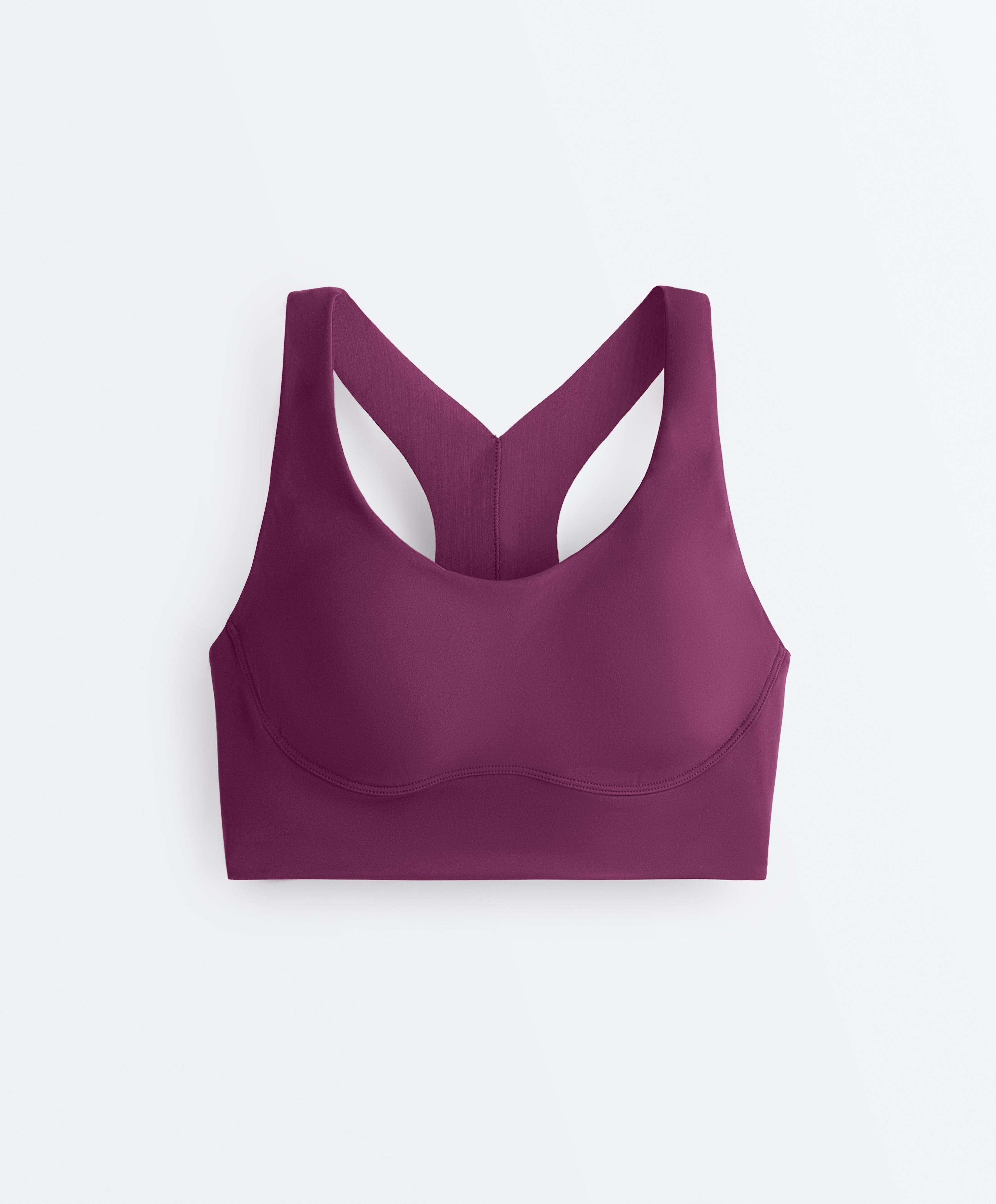 Medium-support compressive bra with cups — DARK PLUM